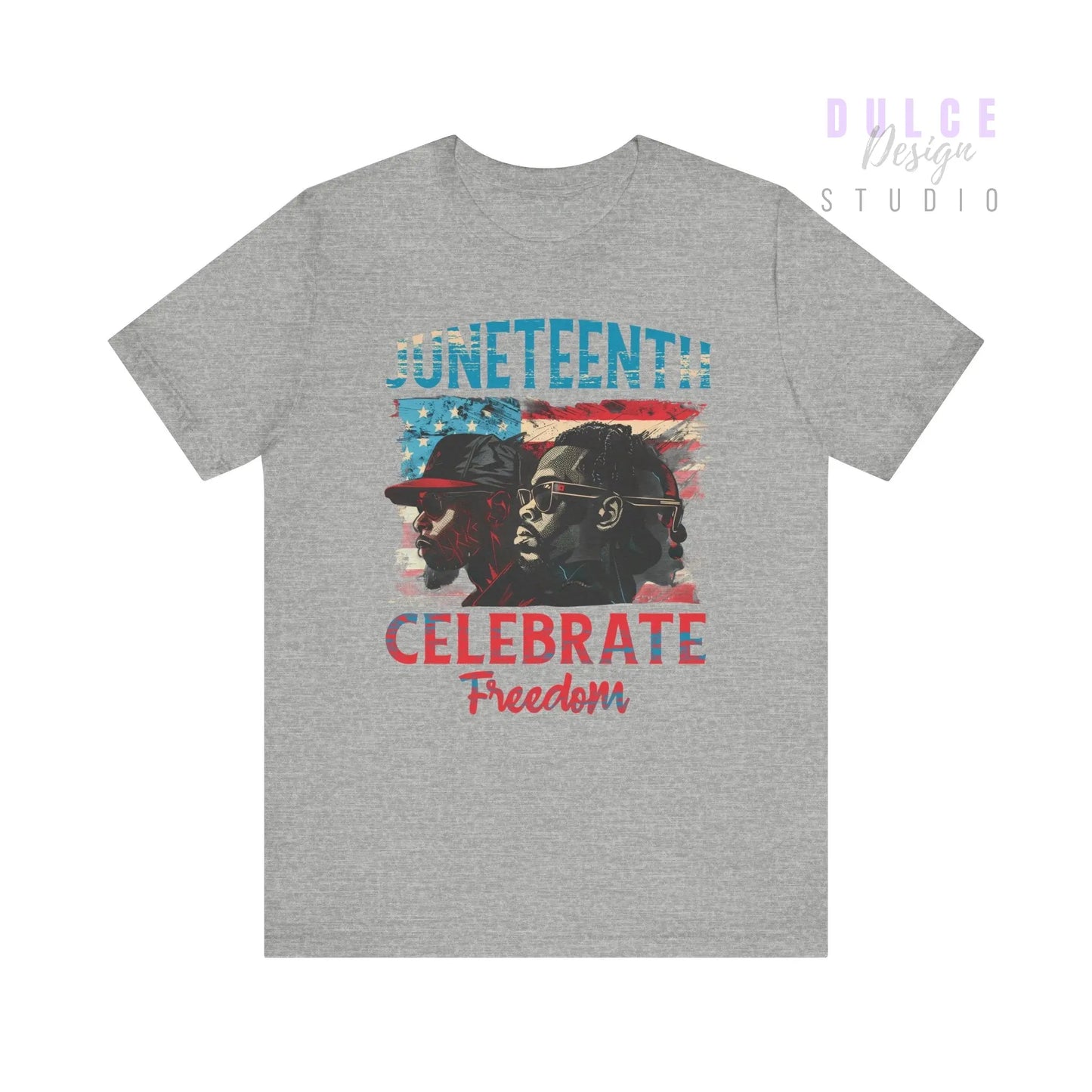 Gray t-shirt with 'Juneteenth Celebrate Freedom' design on a white background