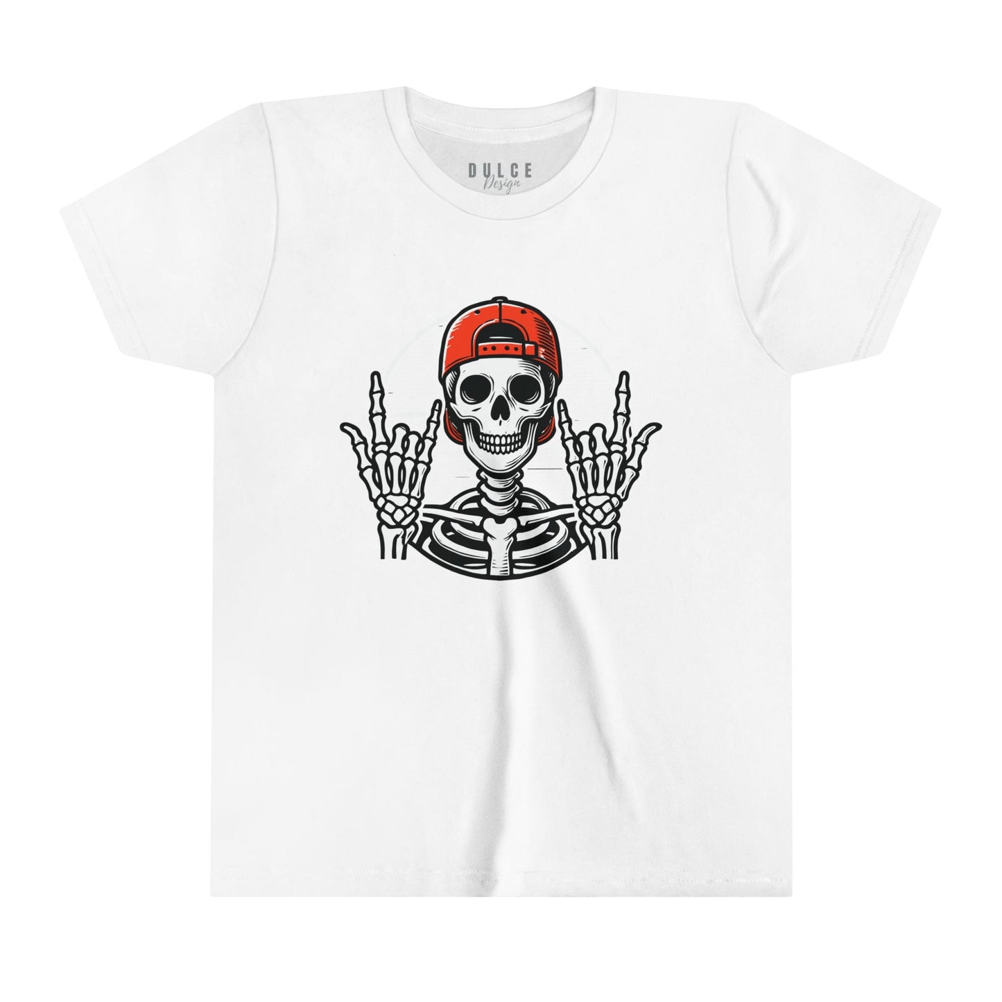 ROCKER SKELETON HALLOWEEN UNISEX TEE - COOL & EDGY SKELETON SHIRT FOR KIDS- White / XL- Dulce Design Studio
