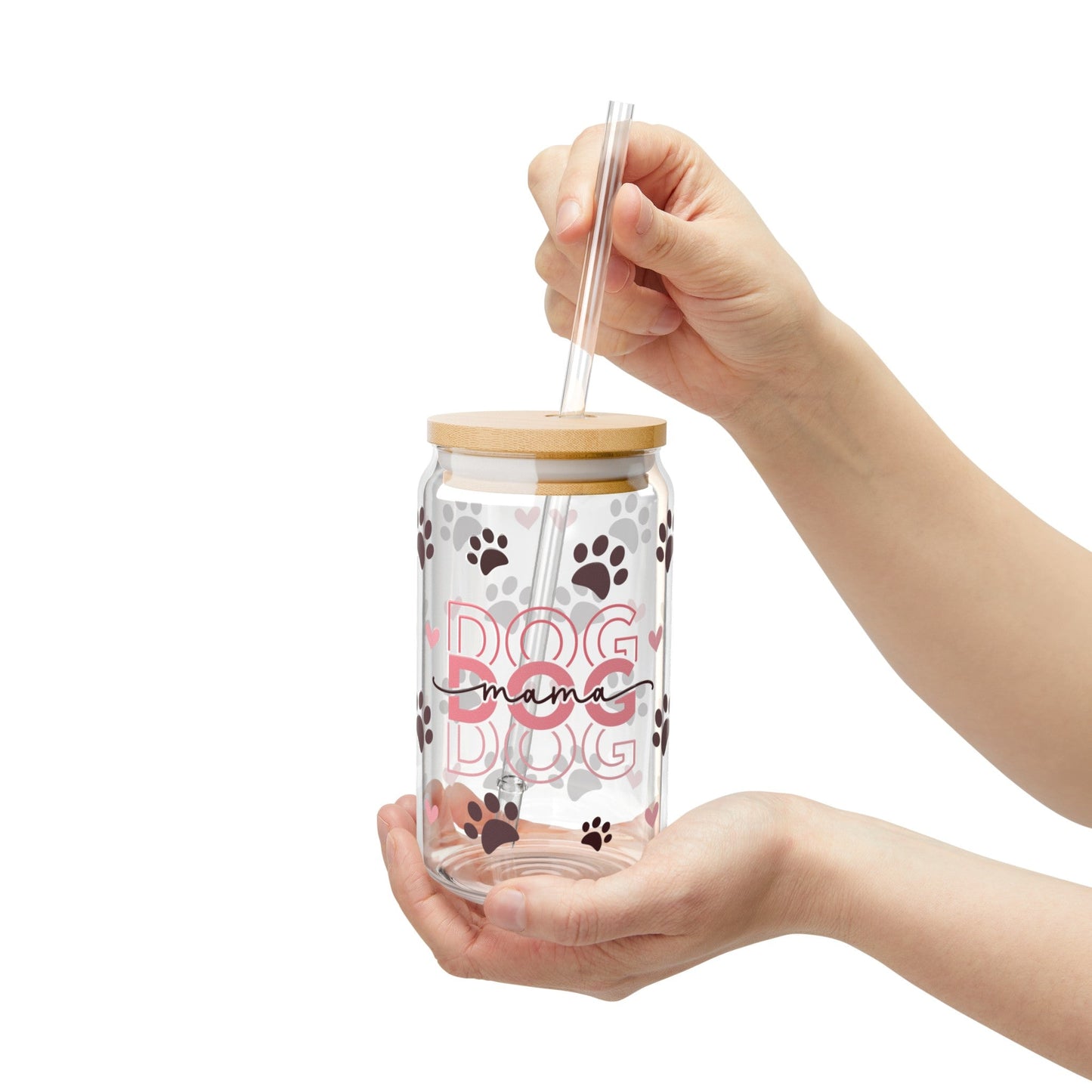 Dog Mama Glass Cup – 16oz Libbey Tumbler with Paw Print Design- - Dulce Design Studio