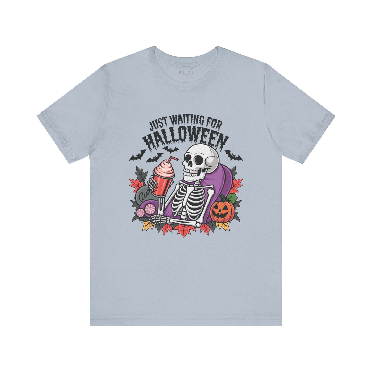 Just Waiting for Halloween – Funny Halloween Skeleton Shirt- Light Blue / 3XL- Dulce Design Studio