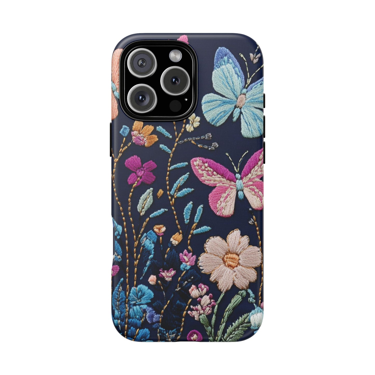 Butterfly Garden Phone Case – Embroidered Floral Tough Case