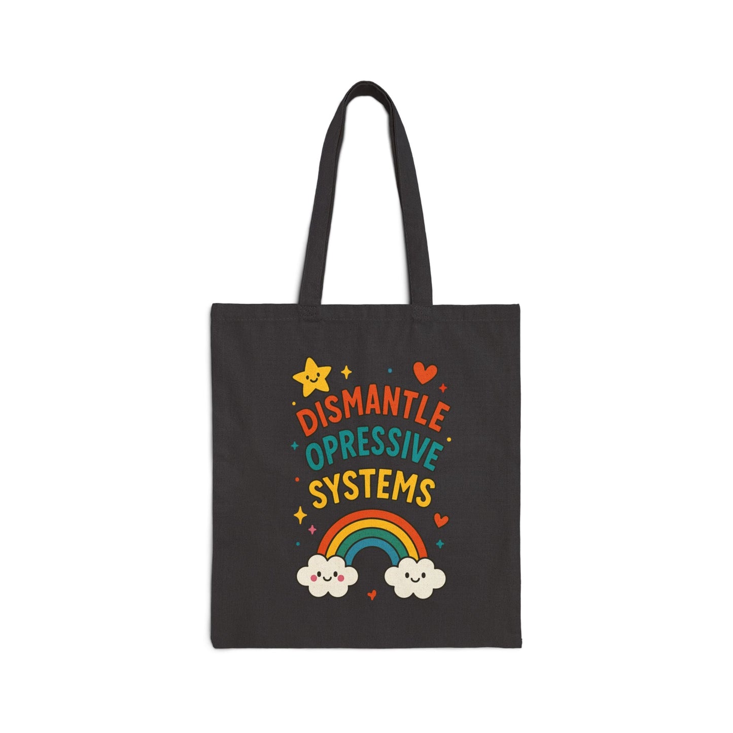 Dismantle Oppressive Systems – Rainbow Tote Bag- Black / 15" x 16"- Dulce Design Studio