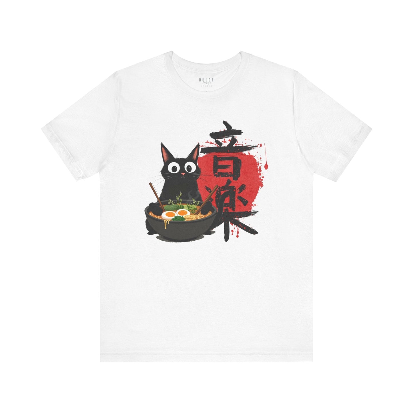Ramen Cat Tee – Noodle Bowl Kitty Shirt- White / 3XL- Dulce Design Studio
