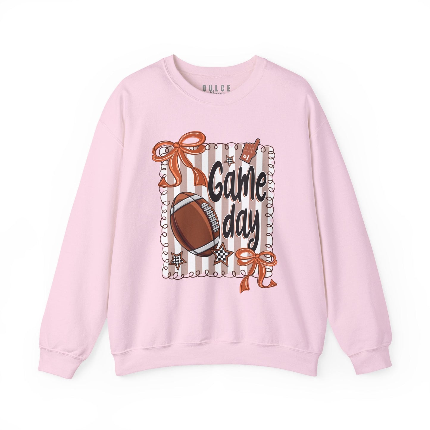 Game Day Sweatshirt – Cute Football Pullover with Bows & Stars- Light Pink / 3XL- Dulce Design Studio
