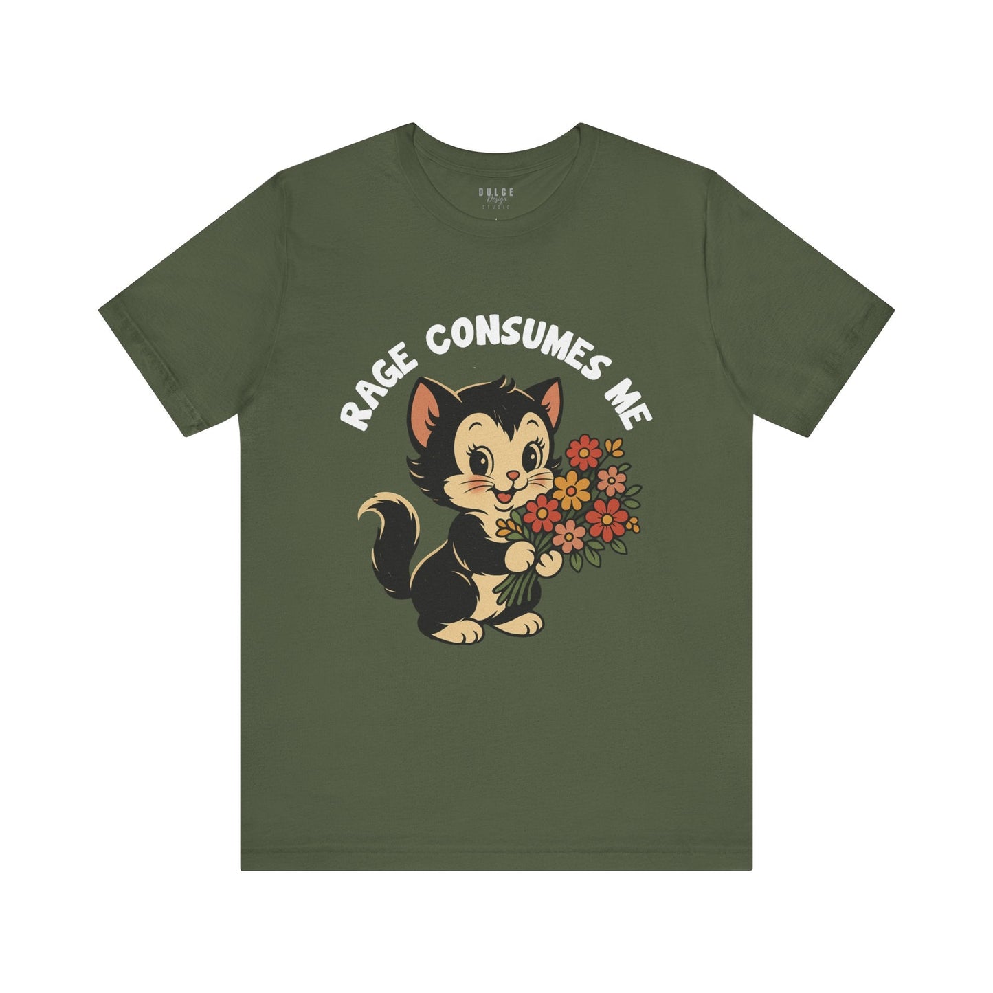 Rage Consumes Me Vintage Cat Graphic Tee- Military Green / 3XL- Dulce Design Studio