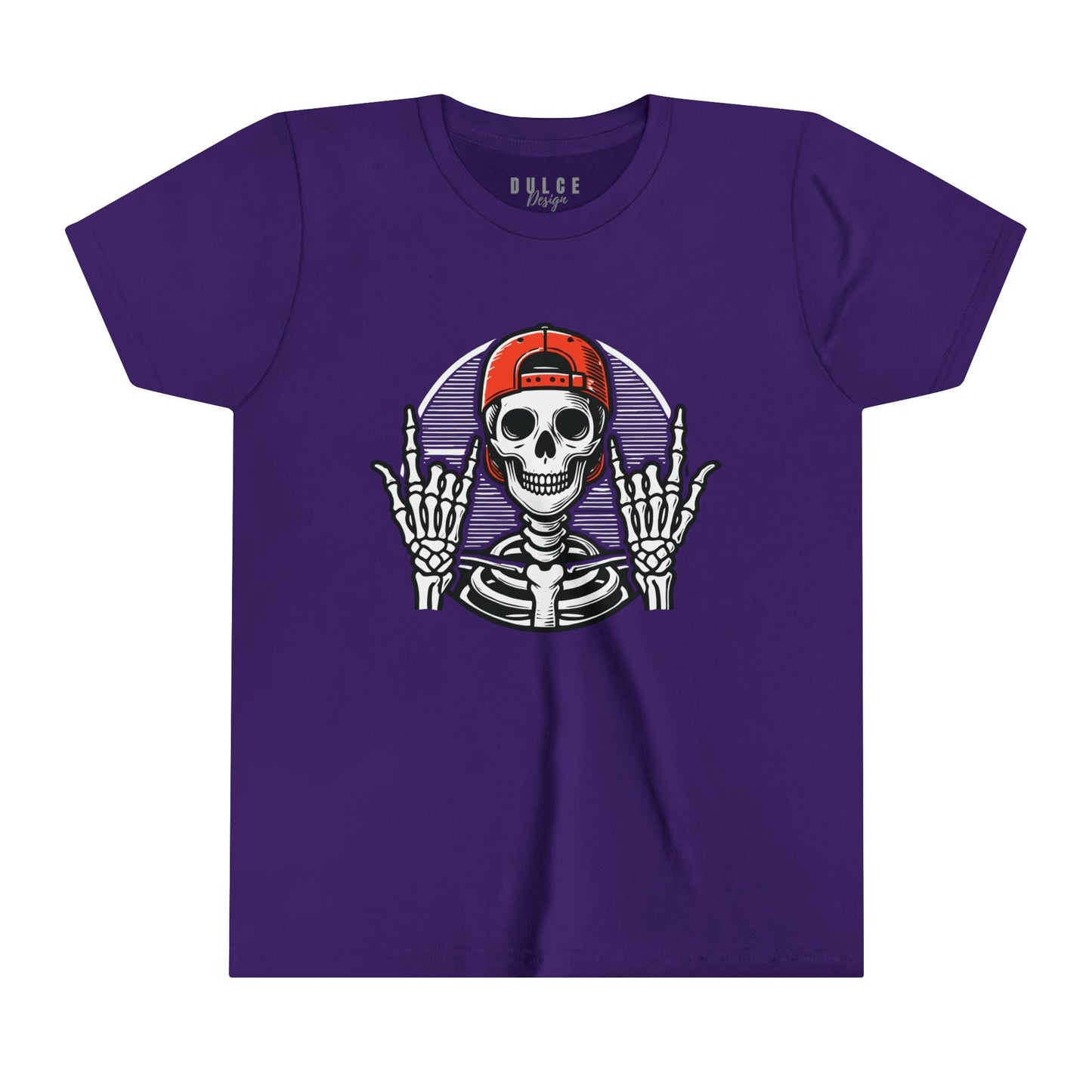 ROCKER SKELETON HALLOWEEN UNISEX TEE - COOL & EDGY SKELETON SHIRT FOR KIDS- Team Purple / XL- Dulce Design Studio