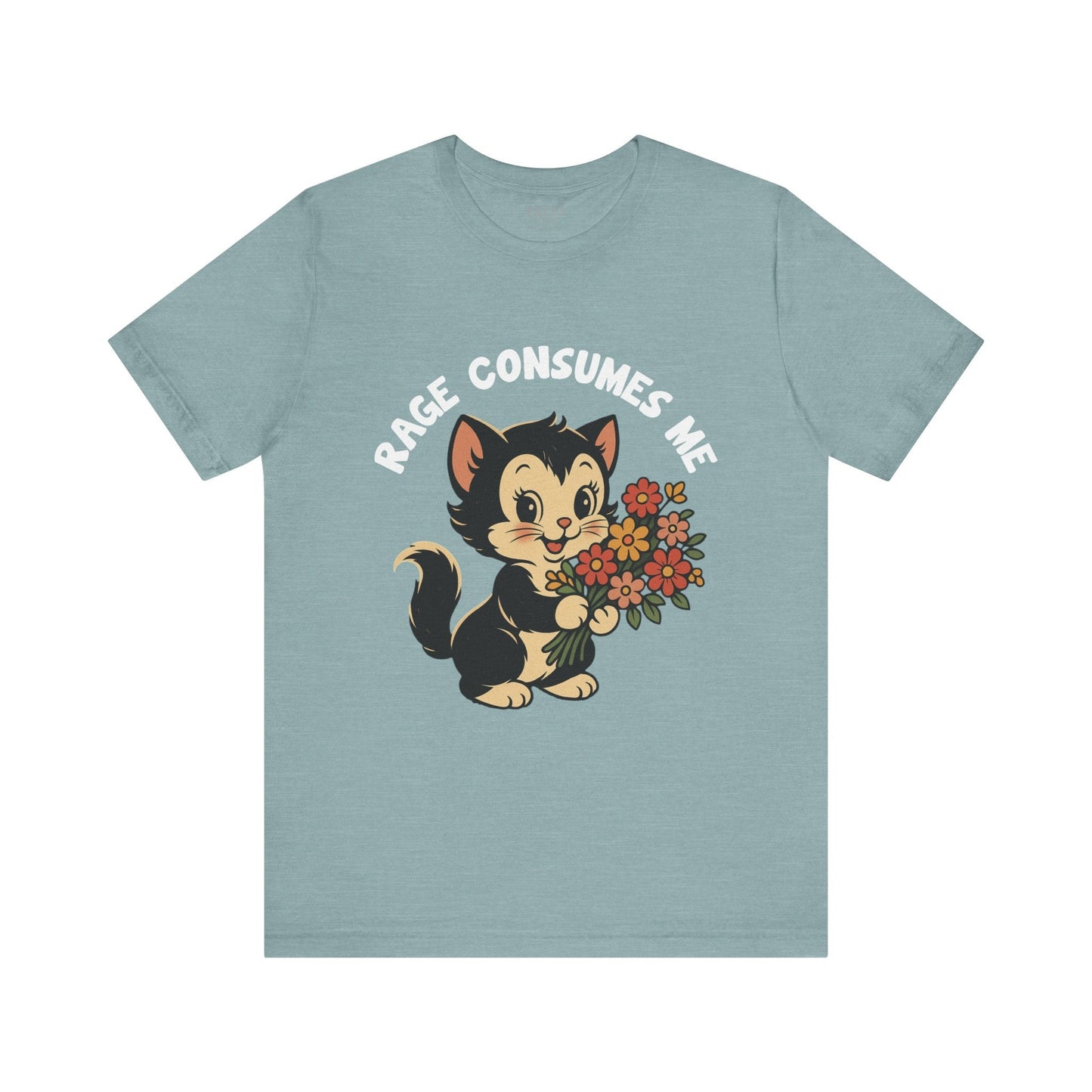 Rage Consumes Me Vintage Cat Graphic Tee- Heather Blue Lagoon / 3XL- Dulce Design Studio