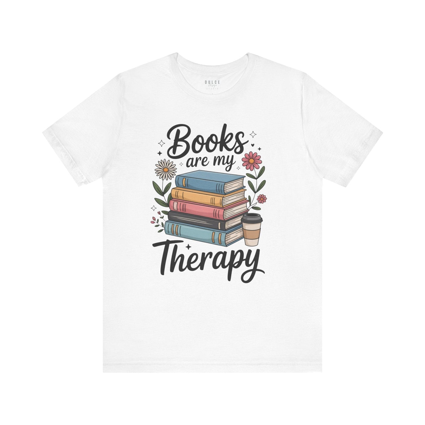 Books Are My Therapy Shirt – Pastel Floral Book Lover Tee- White / 3XL- Dulce Design Studio