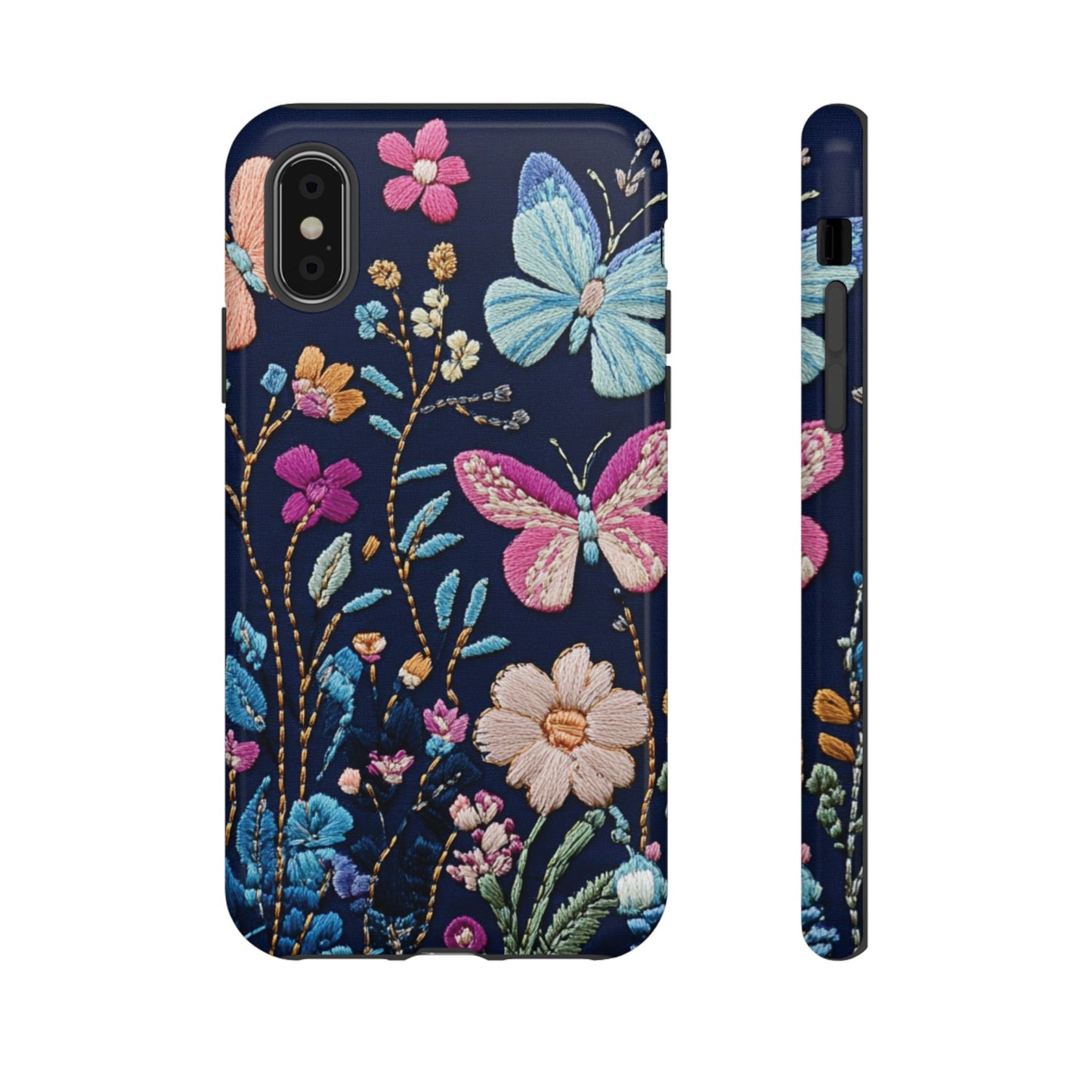 Butterfly Garden Phone Case – Embroidered Floral Tough Case