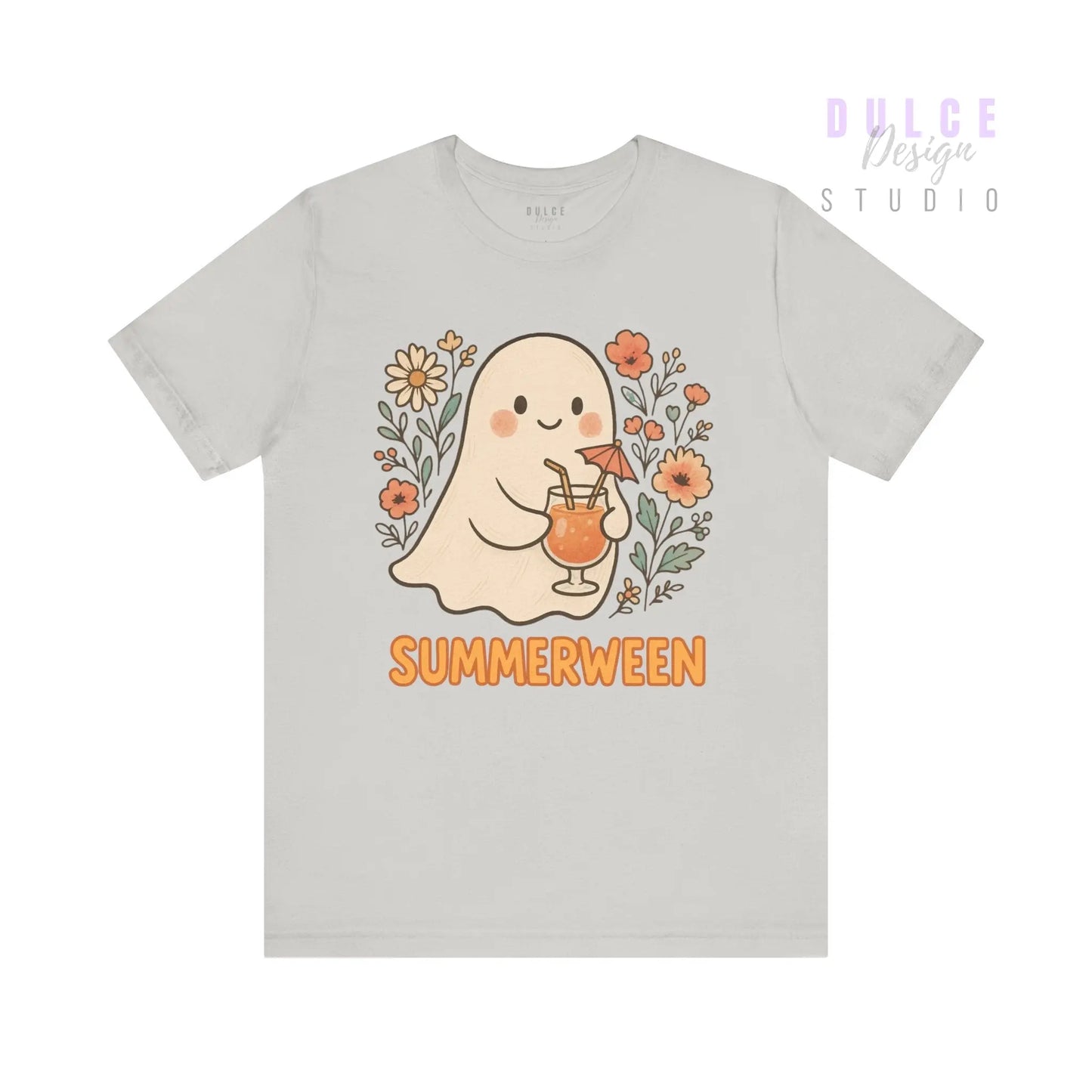 Summerween Ghost T-Shirt – Vintage Style Floral Halloween Tee - Silver / 3XL Dulce Design Studio