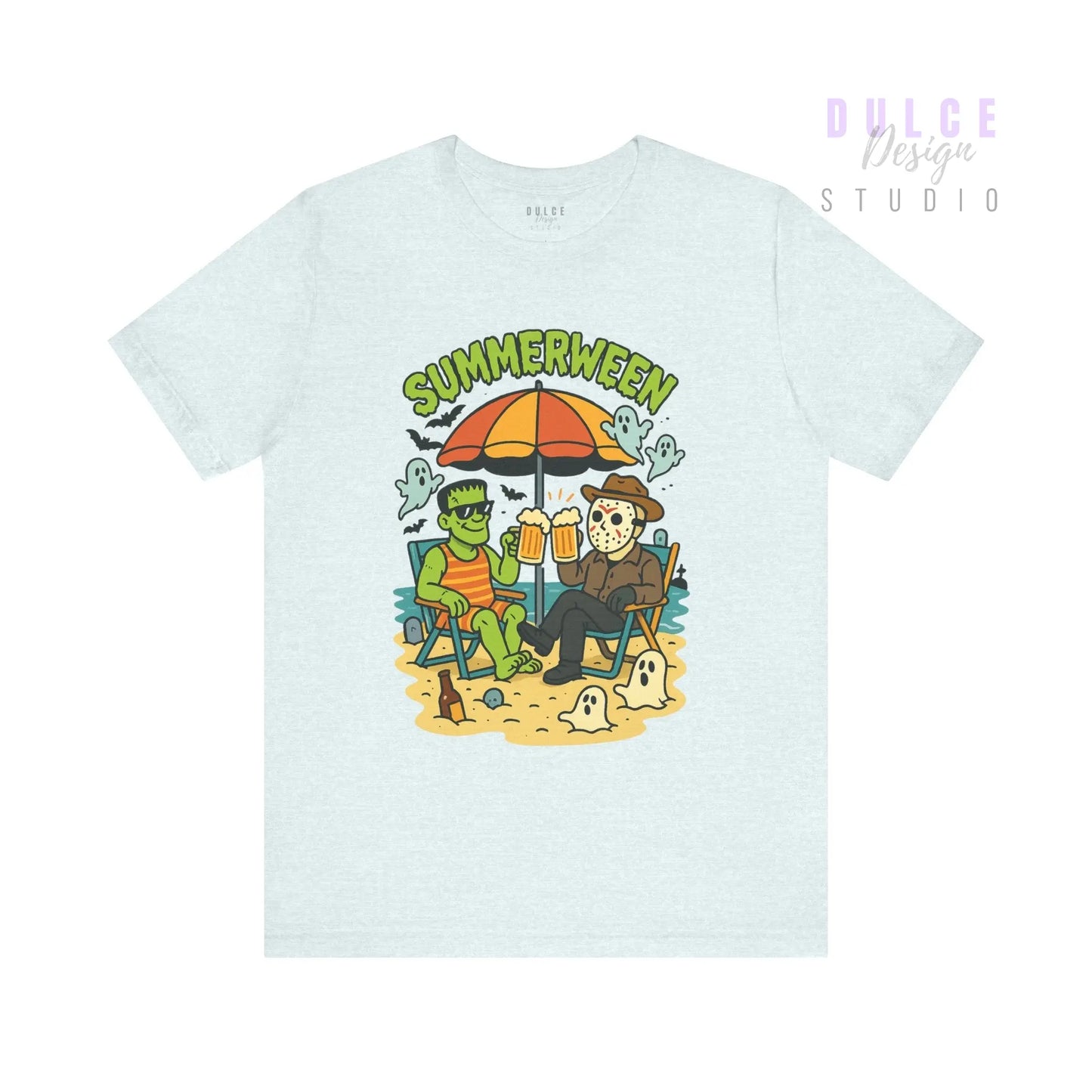 Summerween Parody Shirt – Spooky Beach Bros Tee for Horror Fans - Heather Ice Blue / 3XL Dulce Design Studio