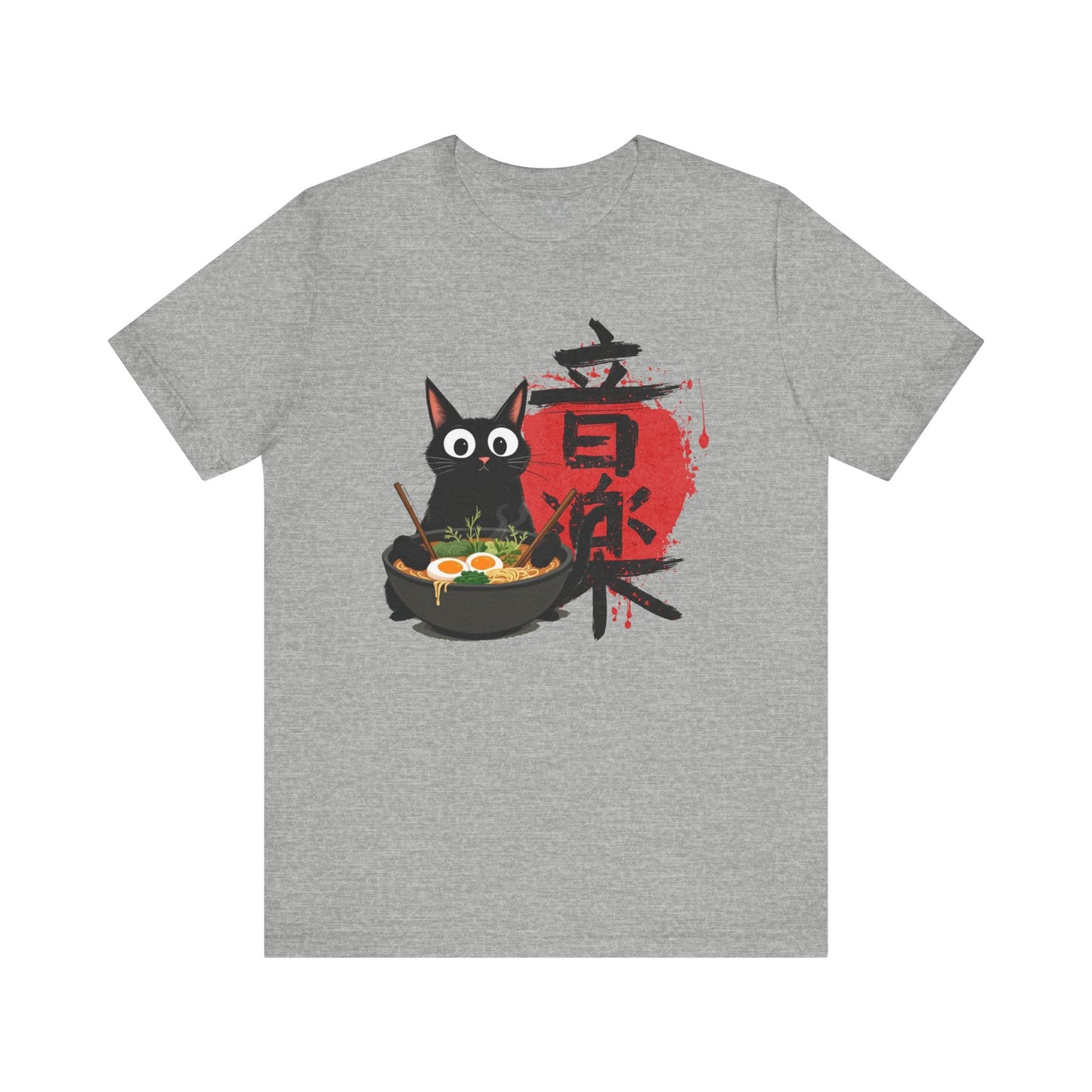 Ramen Cat Tee – Noodle Bowl Kitty Shirt- Athletic Heather / 3XL- Dulce Design Studio