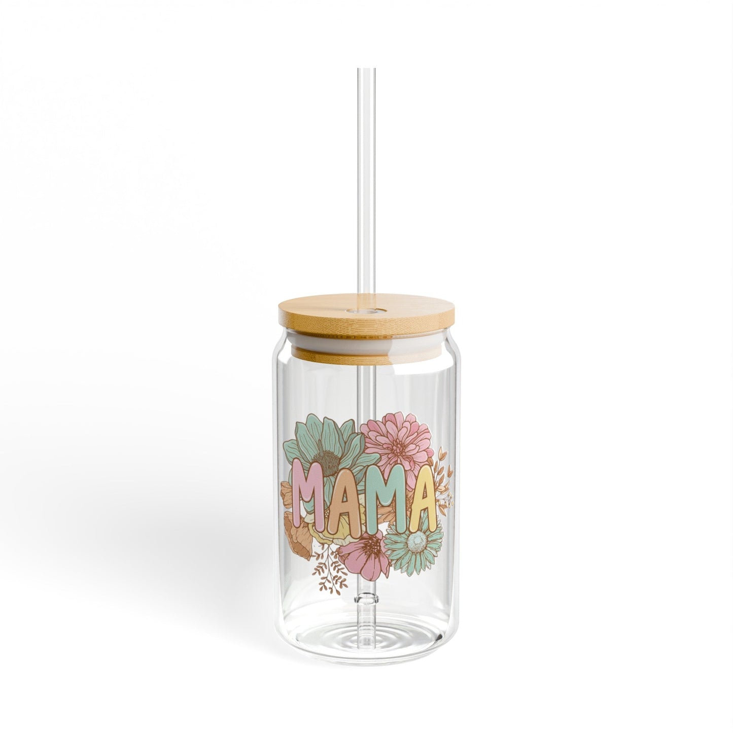 Floral Mama Libbey Glass – 16oz Reusable Cup with Bamboo Lid- - Dulce Design Studio