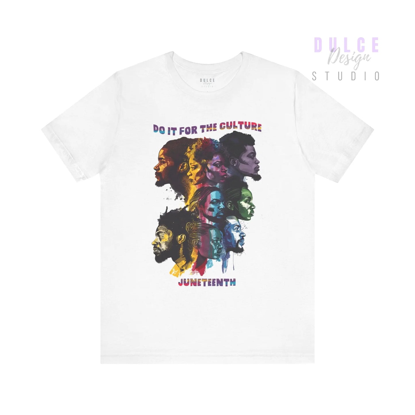 White t-shirt with colorful graphic and text 'Do it for the culture Juneteenth' on a white background