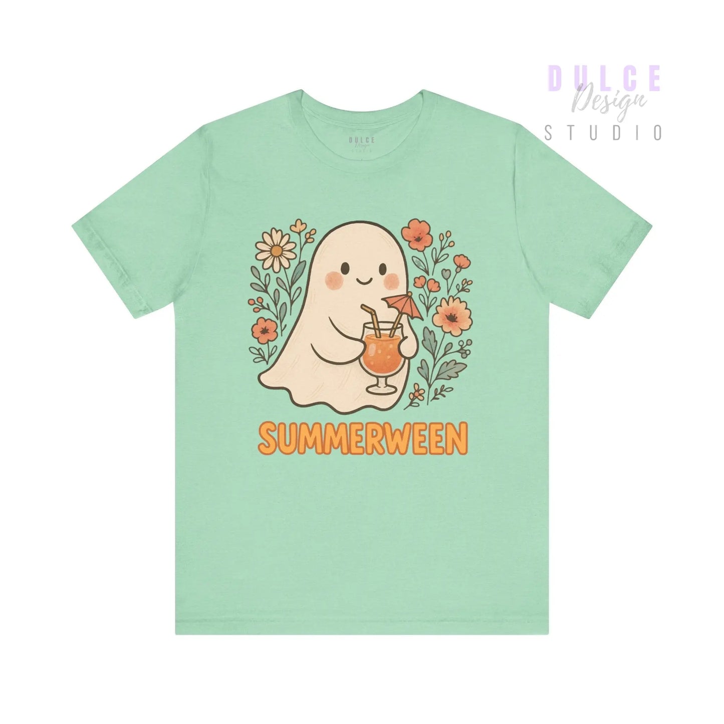 Summerween Ghost T-Shirt – Vintage Style Floral Halloween Tee - Heather Mint / 3XL Dulce Design Studio