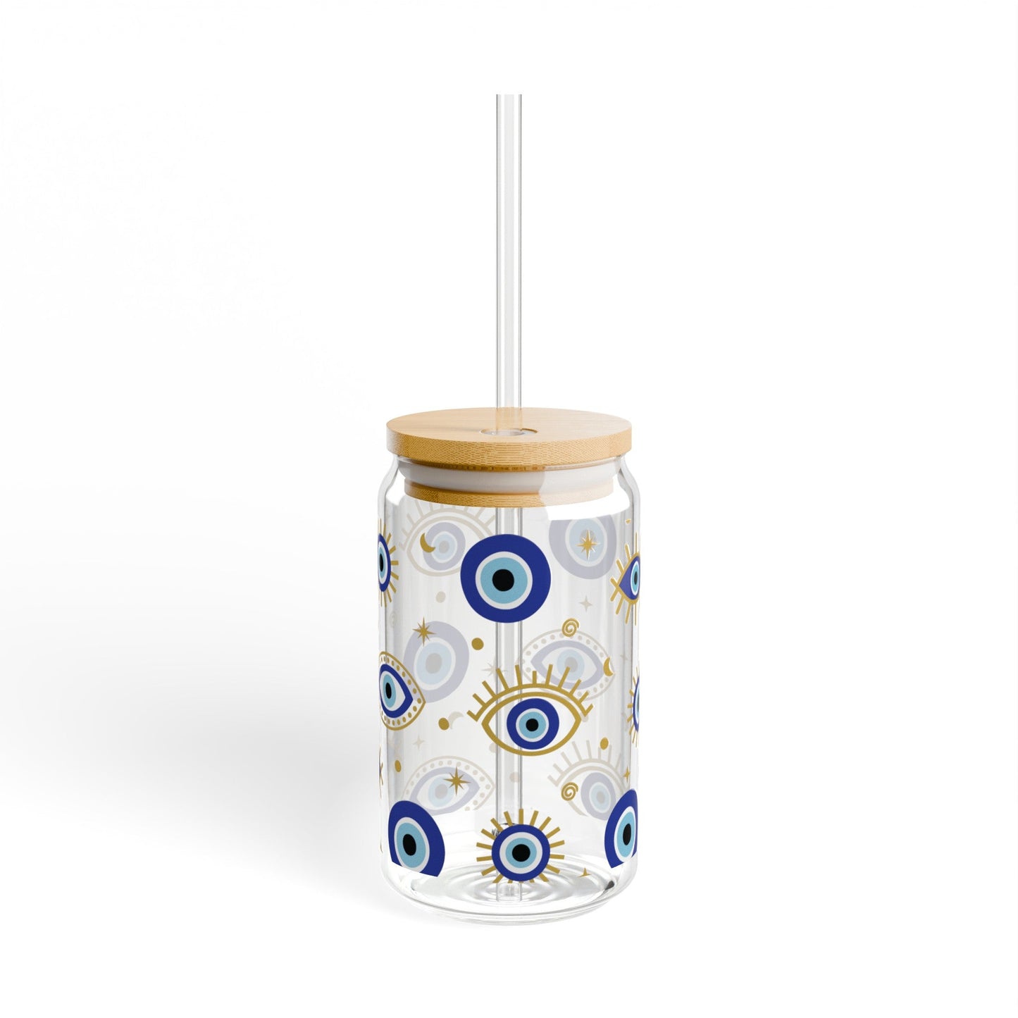 Evil Eye Libbey Glass – 16oz Spiritual Protection Glass Cup with Bamboo Lid- - Dulce Design Studio
