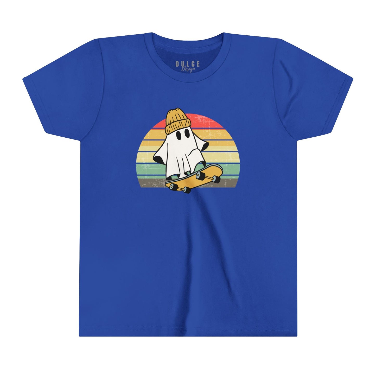 SKATEBOARDING GHOST HALLOWEEN UNISEX YOUTH TEE - COOL & SPOOKY T-SHIRT FOR KIDS- True Royal / XL- Dulce Design Studio