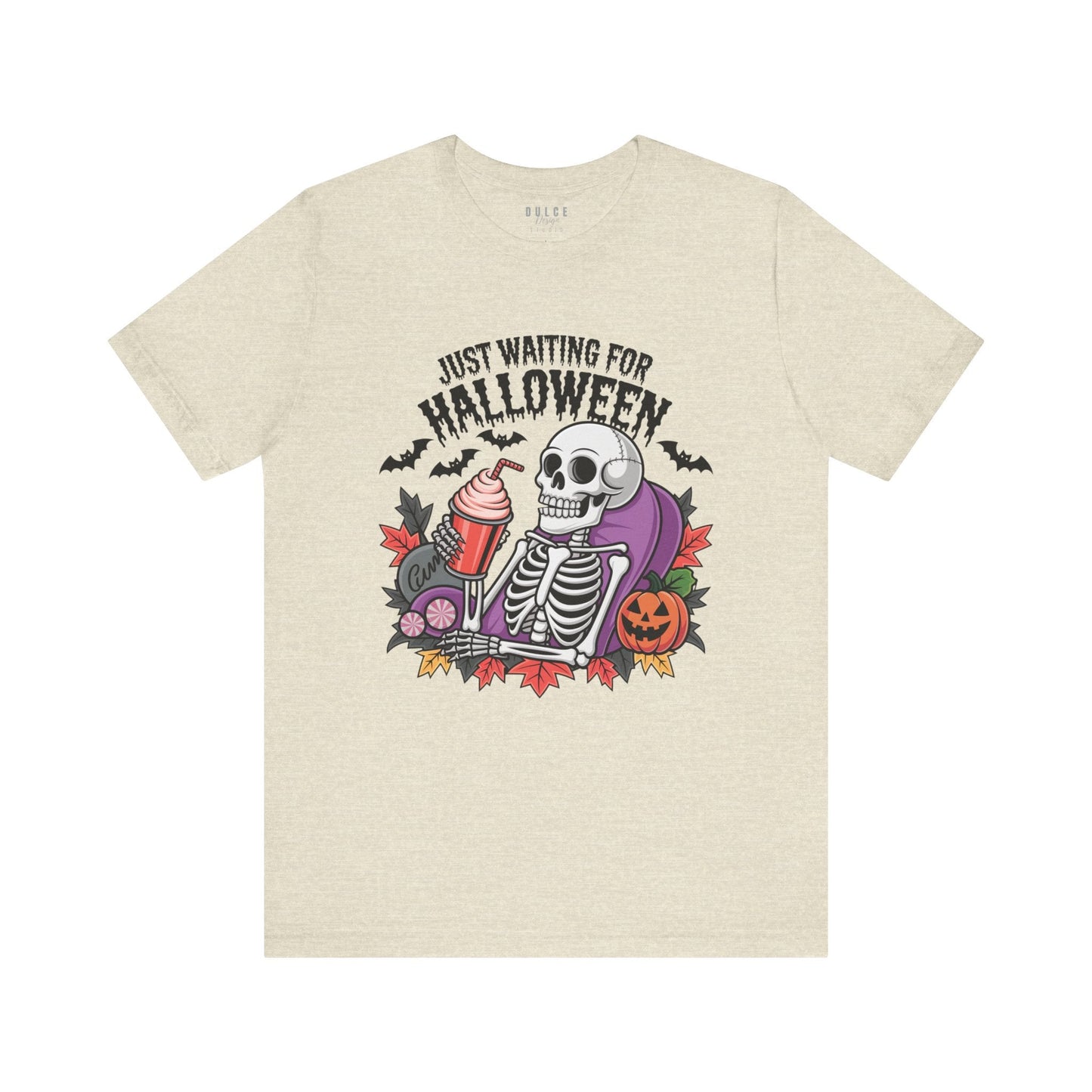 Just Waiting for Halloween – Funny Halloween Skeleton Shirt- Heather Prism Natural / 3XL- Dulce Design Studio