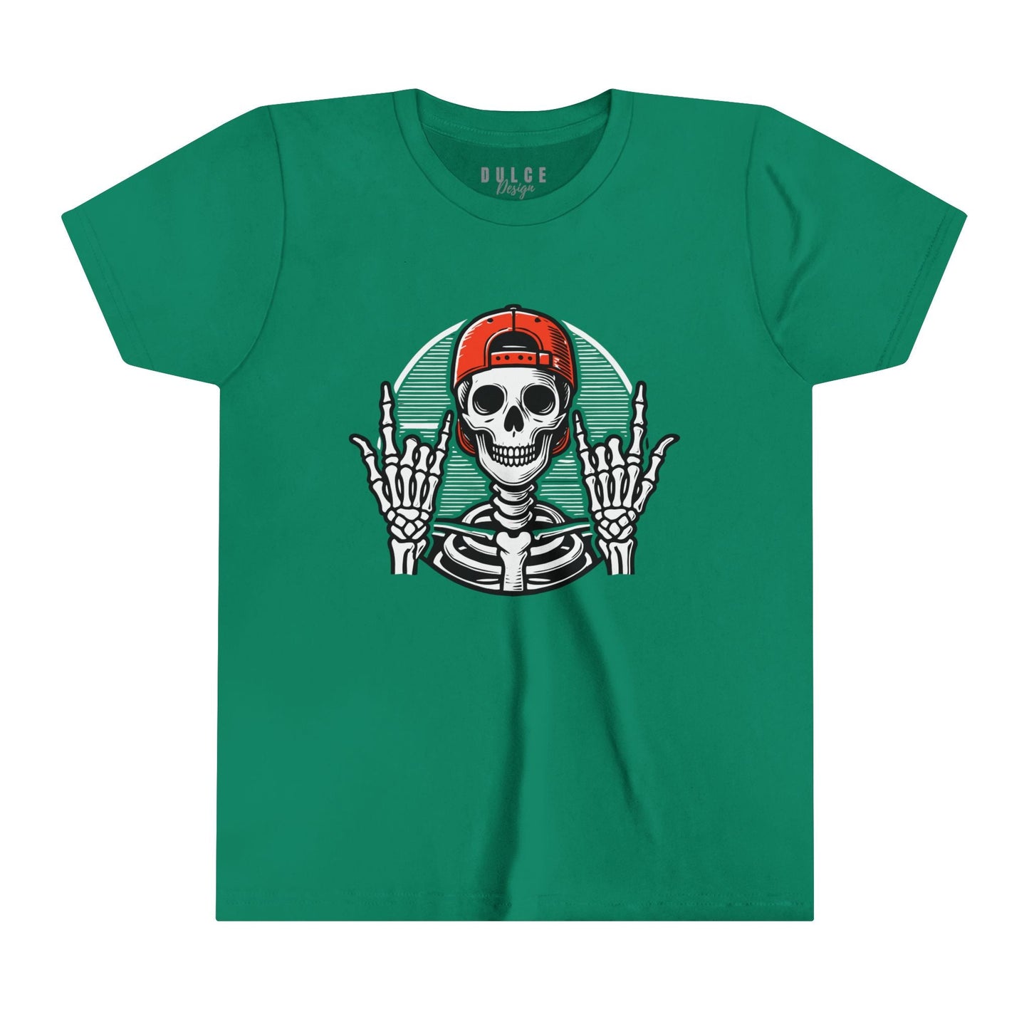ROCKER SKELETON HALLOWEEN UNISEX TEE - COOL & EDGY SKELETON SHIRT FOR KIDS- Kelly / XL- Dulce Design Studio