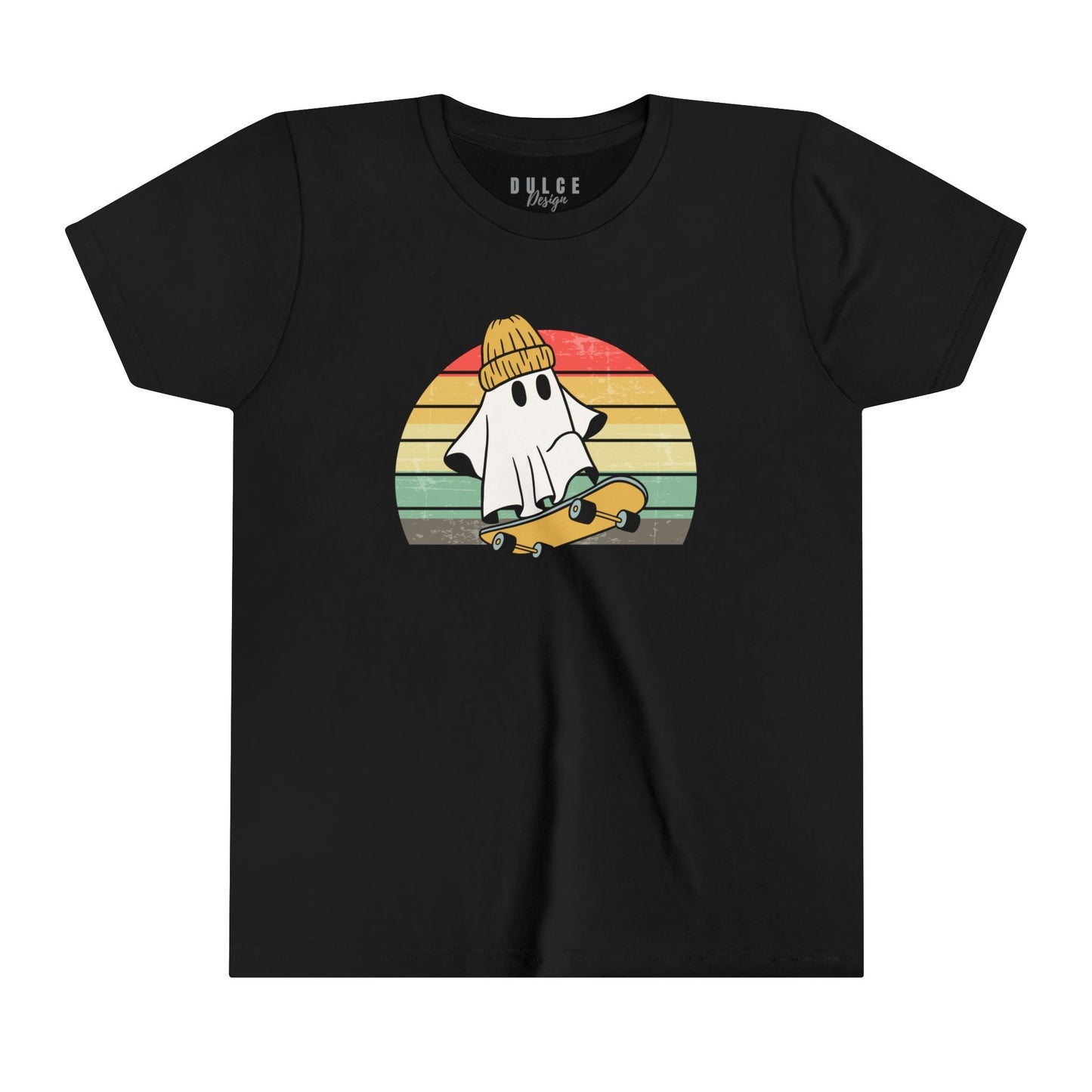 SKATEBOARDING GHOST HALLOWEEN UNISEX YOUTH TEE - COOL & SPOOKY T-SHIRT FOR KIDS- Black / XL- Dulce Design Studio