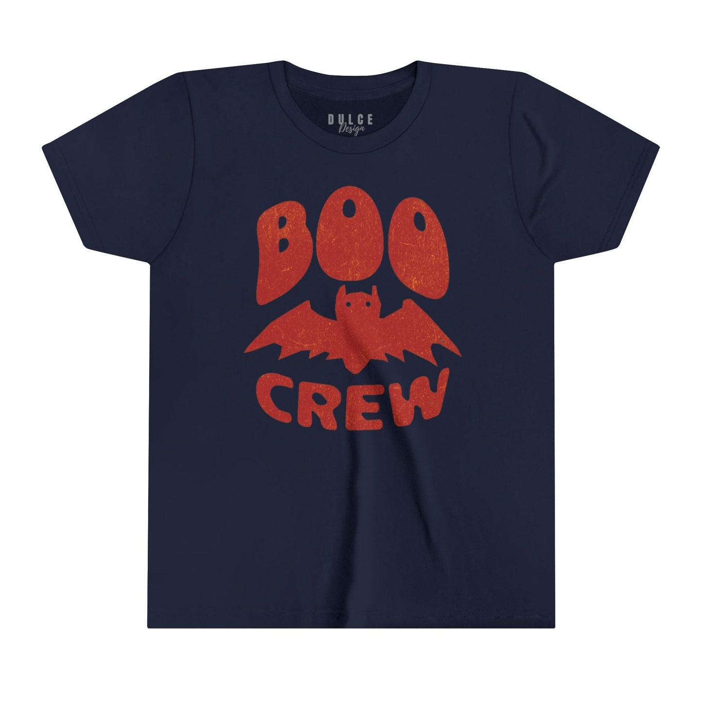 BOO CREW UNISEX YOUTH HALLOWEEN TEE - FUN & FESTIVE BAT-THEMED SHIRT FOR KIDS- Navy / XL- Dulce Design Studio