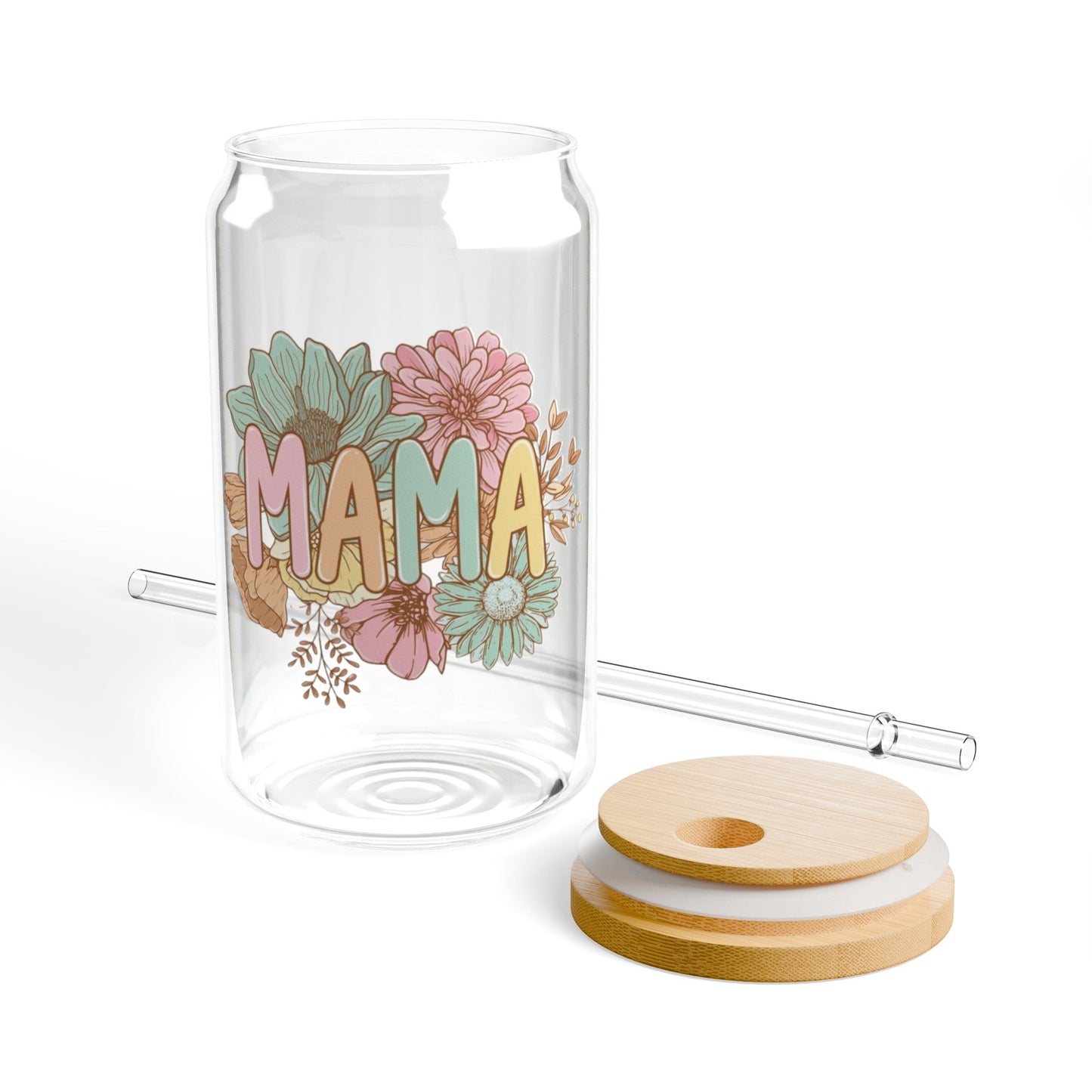 Floral Mama Libbey Glass – 16oz Reusable Cup with Bamboo Lid- - Dulce Design Studio