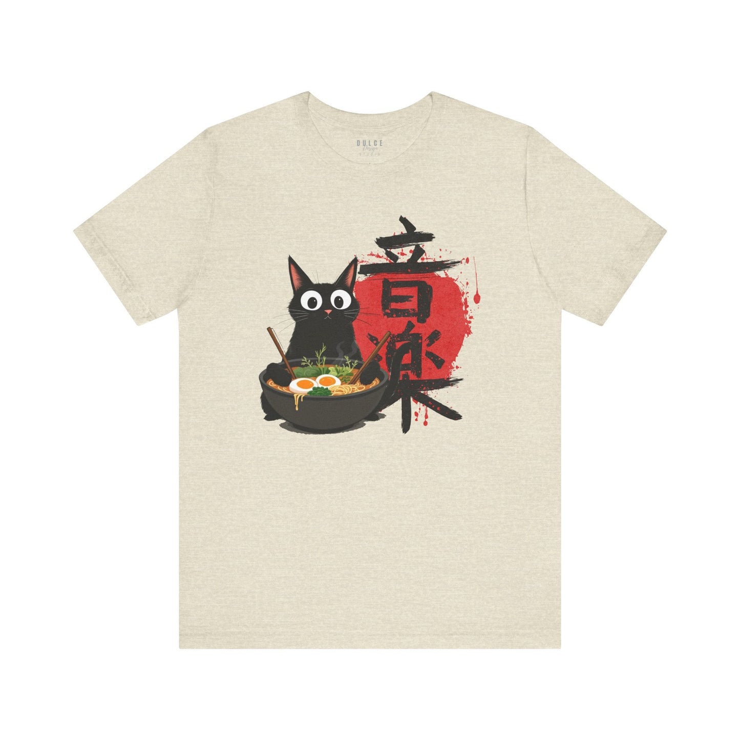 Ramen Cat Tee – Noodle Bowl Kitty Shirt- Heather Prism Natural / 3XL- Dulce Design Studio