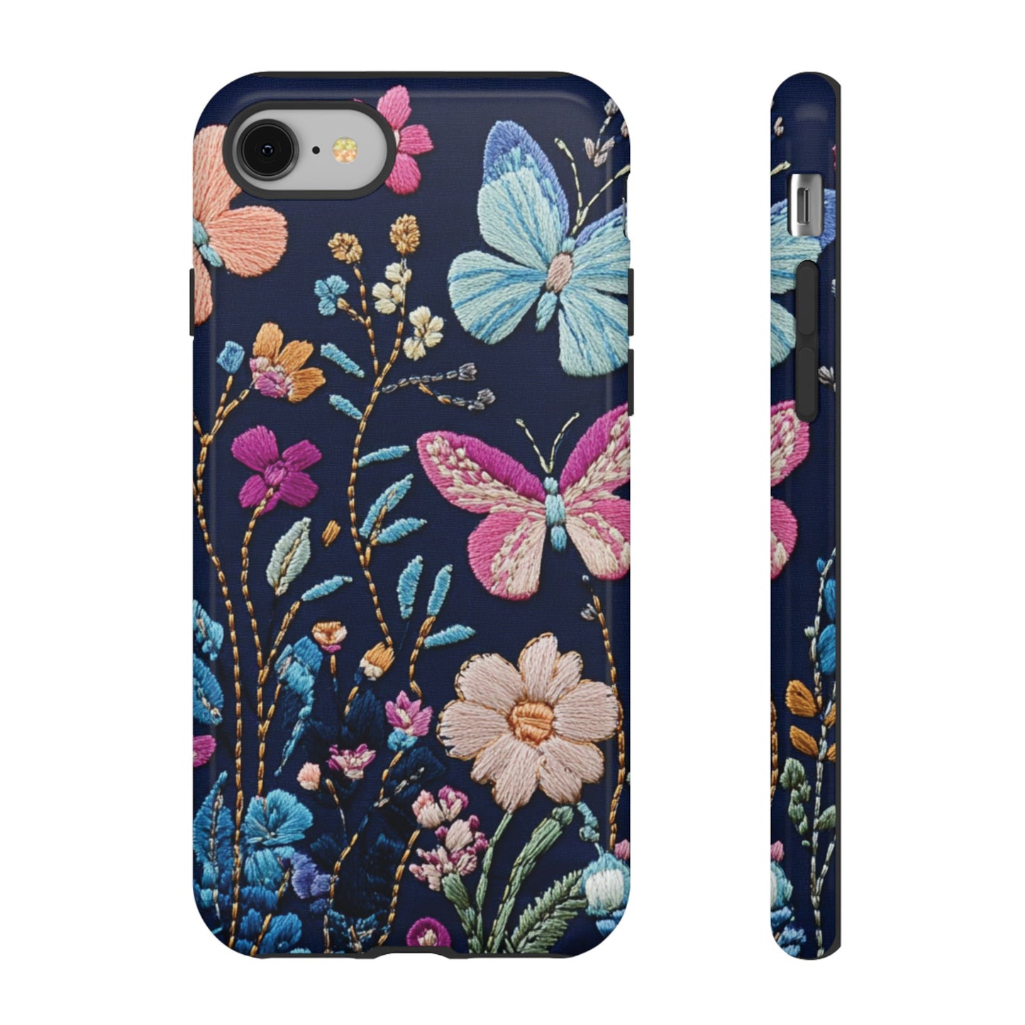 Butterfly Garden Phone Case – Embroidered Floral Tough Case