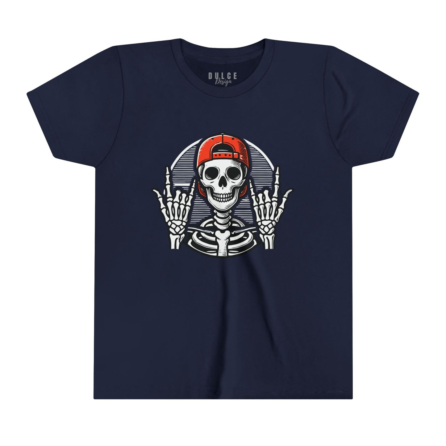 ROCKER SKELETON HALLOWEEN UNISEX TEE - COOL & EDGY SKELETON SHIRT FOR KIDS- Navy / XL- Dulce Design Studio