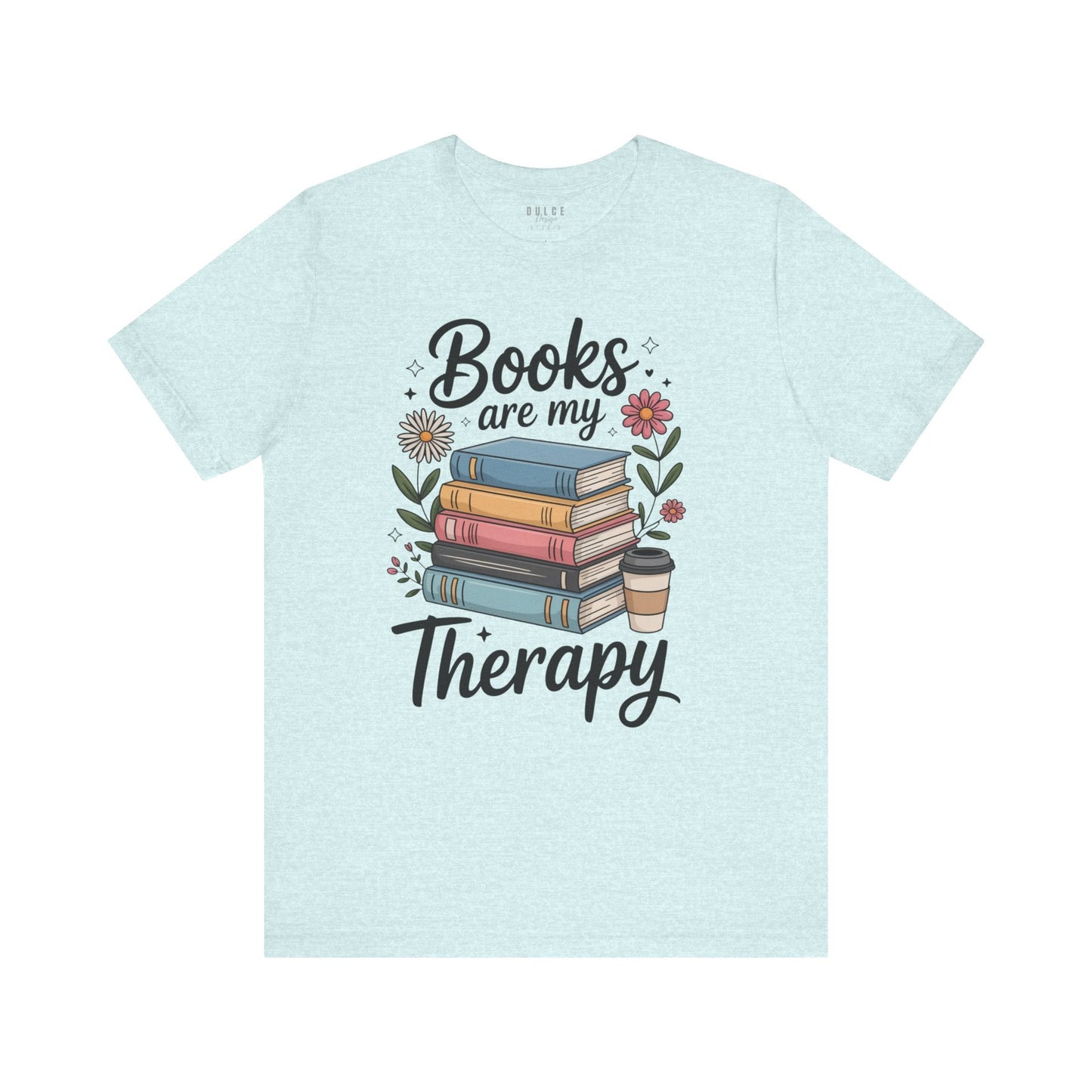 Books Are My Therapy Shirt – Pastel Floral Book Lover Tee- Heather Prism Ice Blue / 3XL- Dulce Design Studio