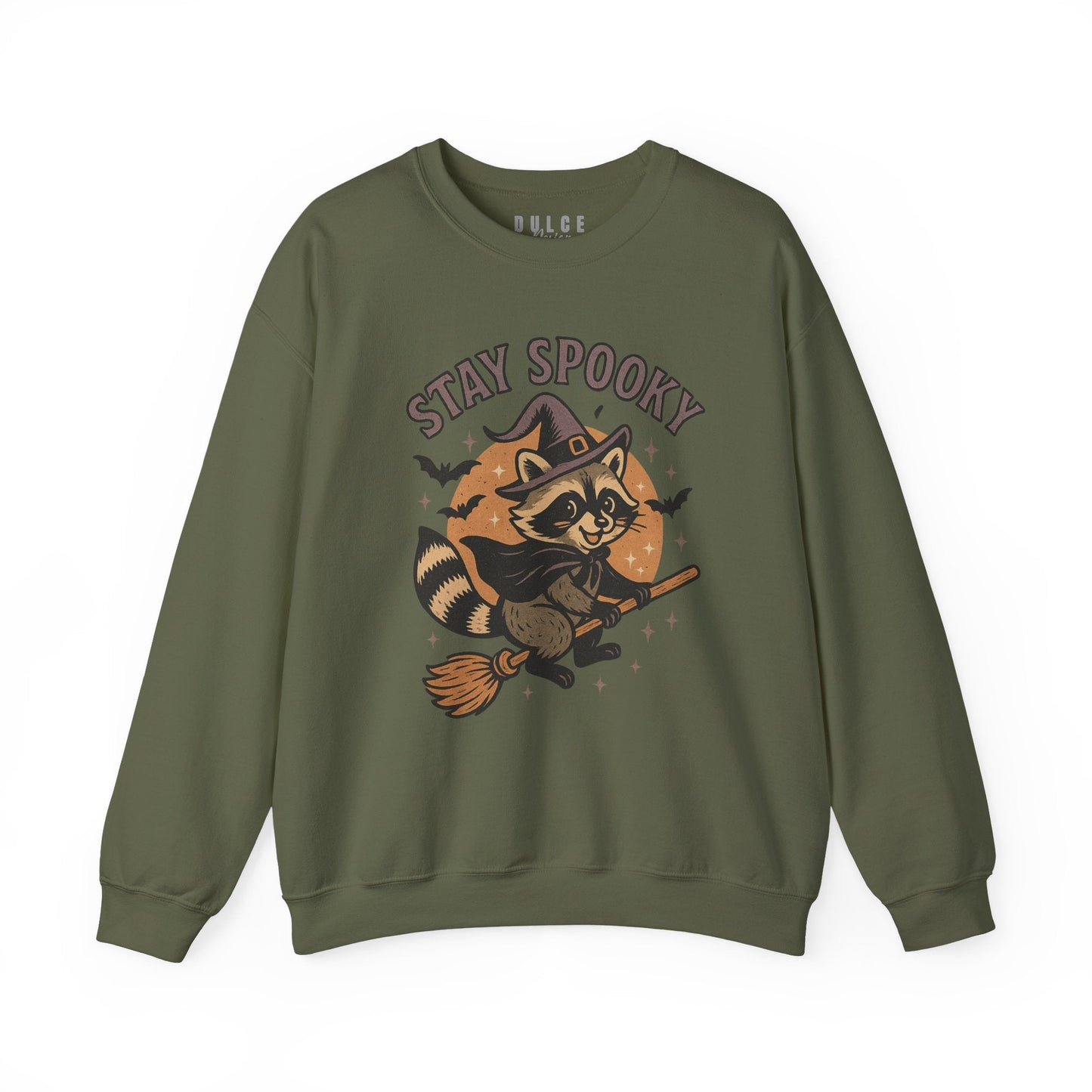Stay Spooky Raccoon Halloween Sweatshirt- Military Green / 3XL- Dulce Design Studio