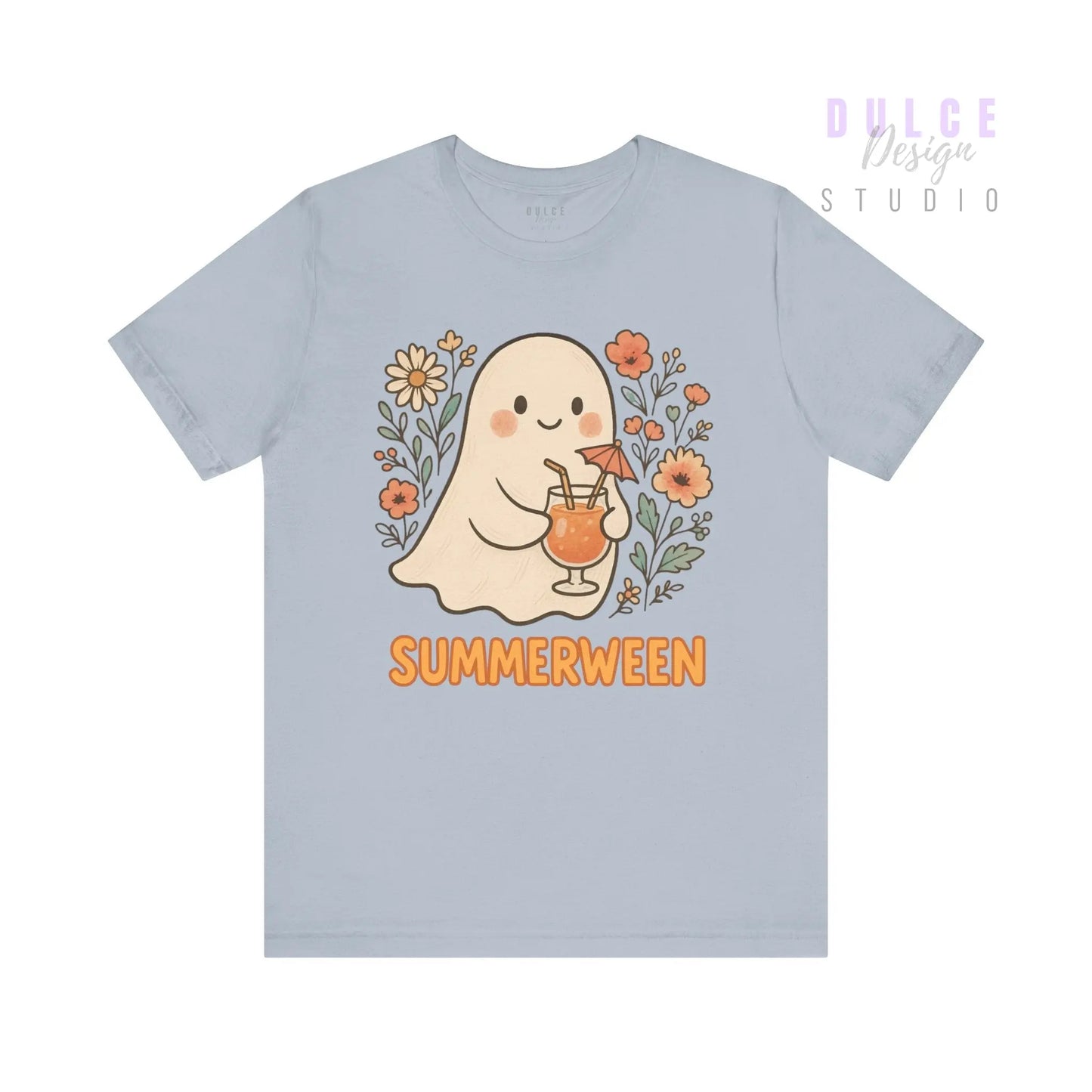 Summerween Ghost T-Shirt – Vintage Style Floral Halloween Tee - Light Blue / 3XL Dulce Design Studio