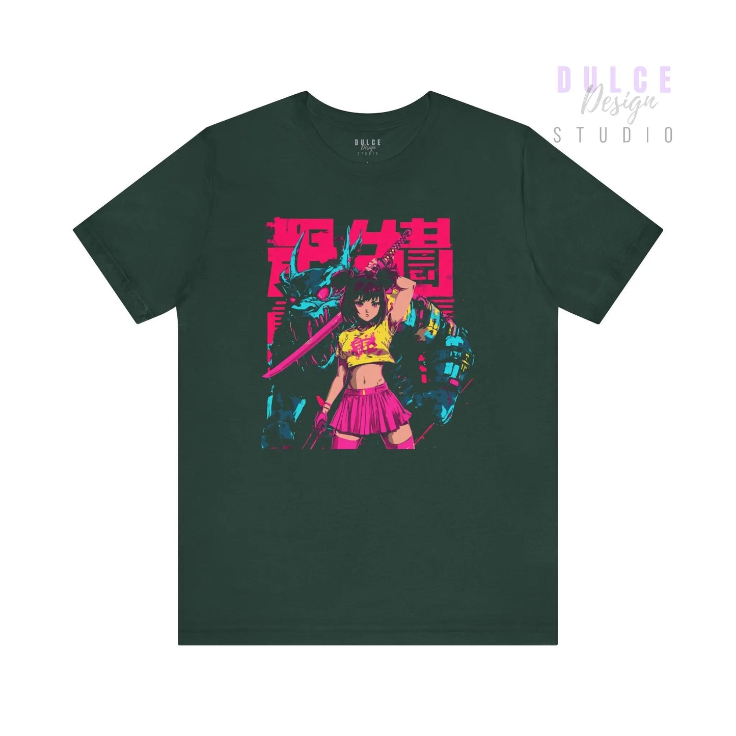Mecha Muse – Neon Anime Girl Tee - Dulce Design Studio