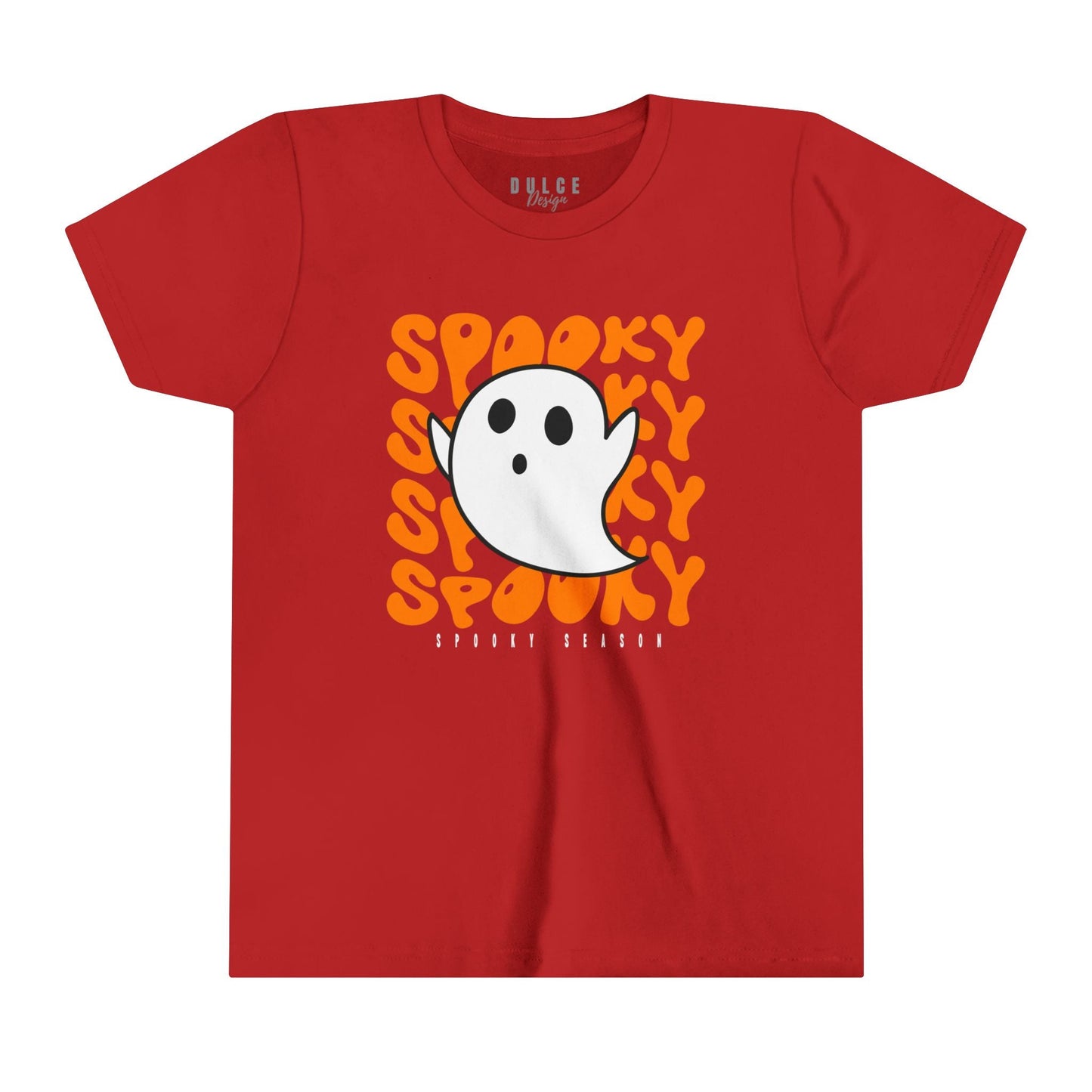 SPOOKY SEASON UNISEX YOUTH T-SHIRT - FUN FESTIVE HALLOWEEN GHOST TEE FOR KIDS- Red / XL- Dulce Design Studio