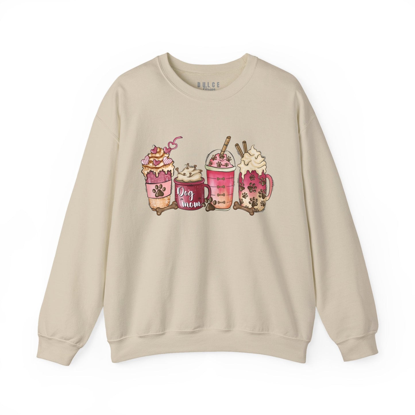 Dog Mom Sweatshirt – Cozy Coffee & Paw Print Pullover- 3XL / Sand- Dulce Design Studio
