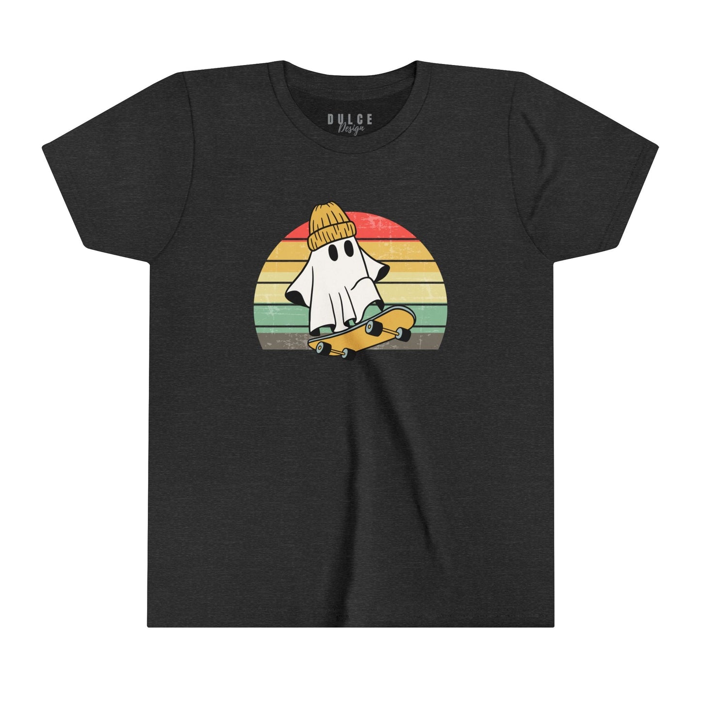 SKATEBOARDING GHOST HALLOWEEN UNISEX YOUTH TEE - COOL & SPOOKY T-SHIRT FOR KIDS- Dark Grey Heather / XL- Dulce Design Studio