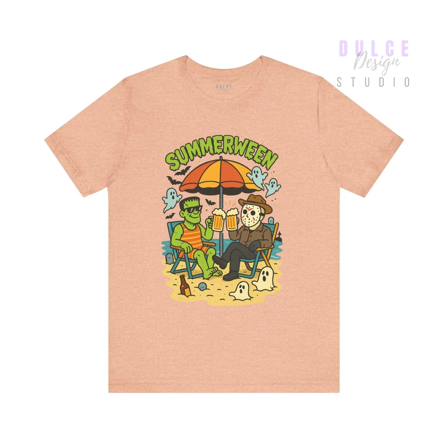 Summerween Parody Shirt – Spooky Beach Bros Tee for Horror Fans - Heather Peach / 3XL Dulce Design Studio