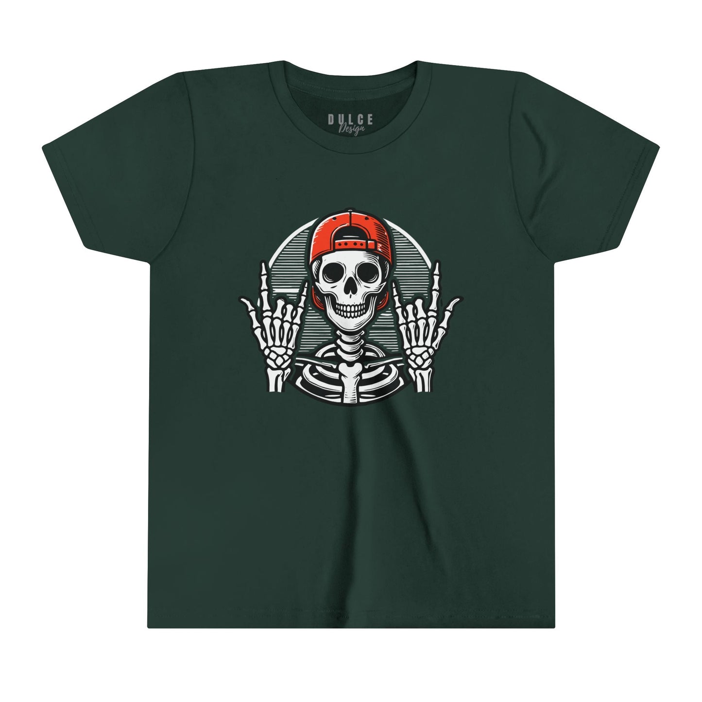 ROCKER SKELETON HALLOWEEN UNISEX TEE - COOL & EDGY SKELETON SHIRT FOR KIDS- Forest / XL- Dulce Design Studio