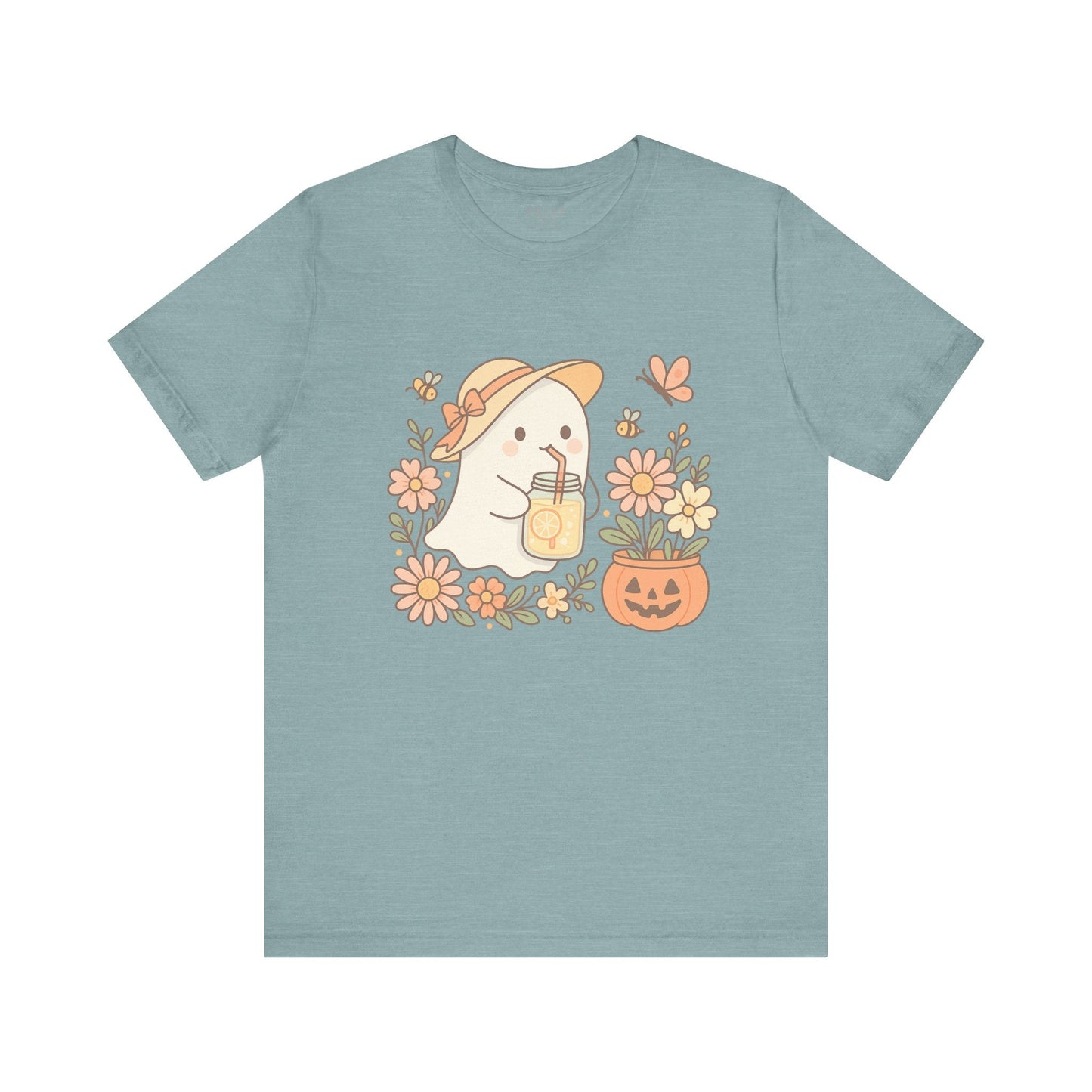 Cute Ghost Shirt – Fall Lemonade Halloween Tee- Heather Blue Lagoon / 3XL- Dulce Design Studio