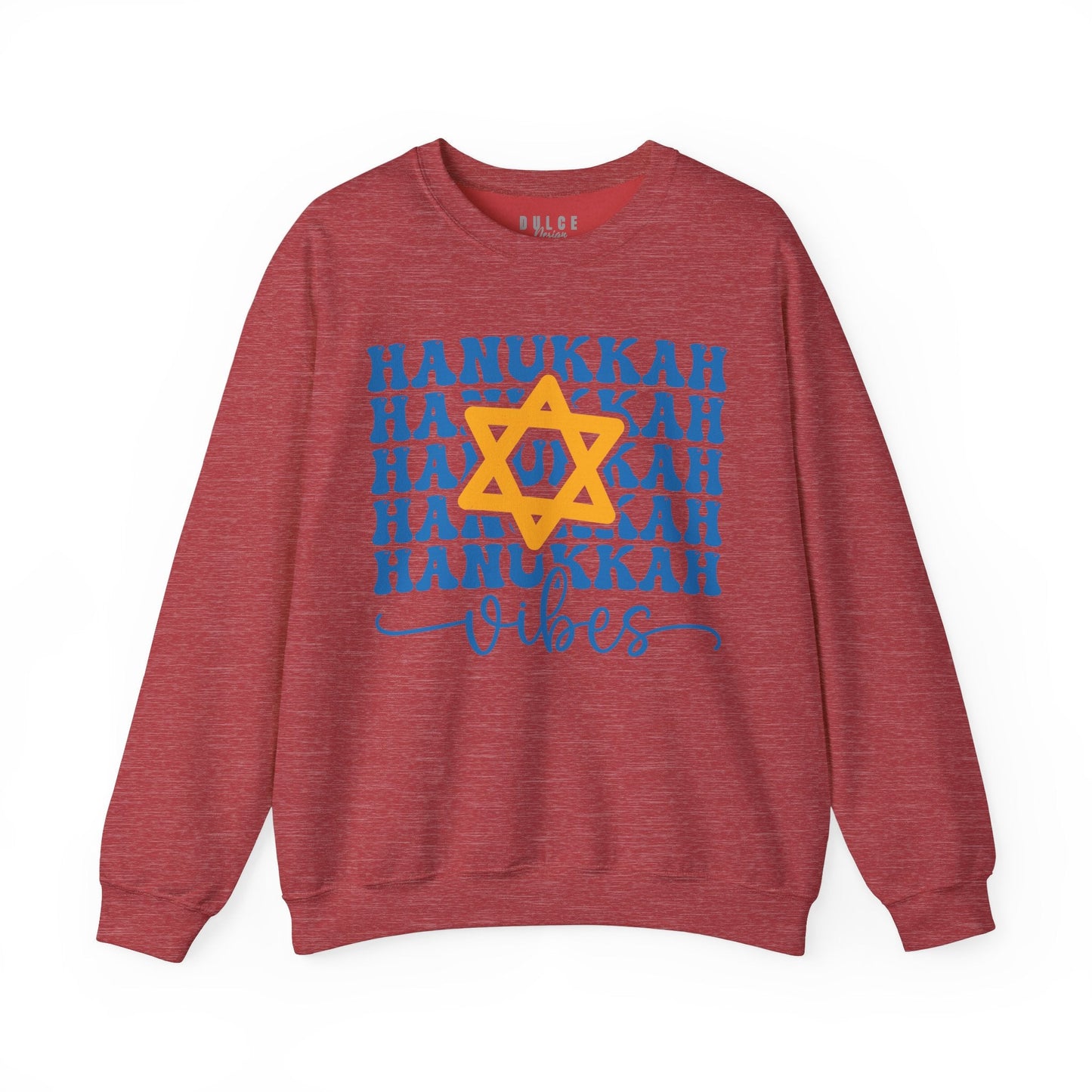 HANUKKAH VIBES - SWEATSHIRT- 3XL / Heather Sport Scarlet Red- Dulce Design Studio