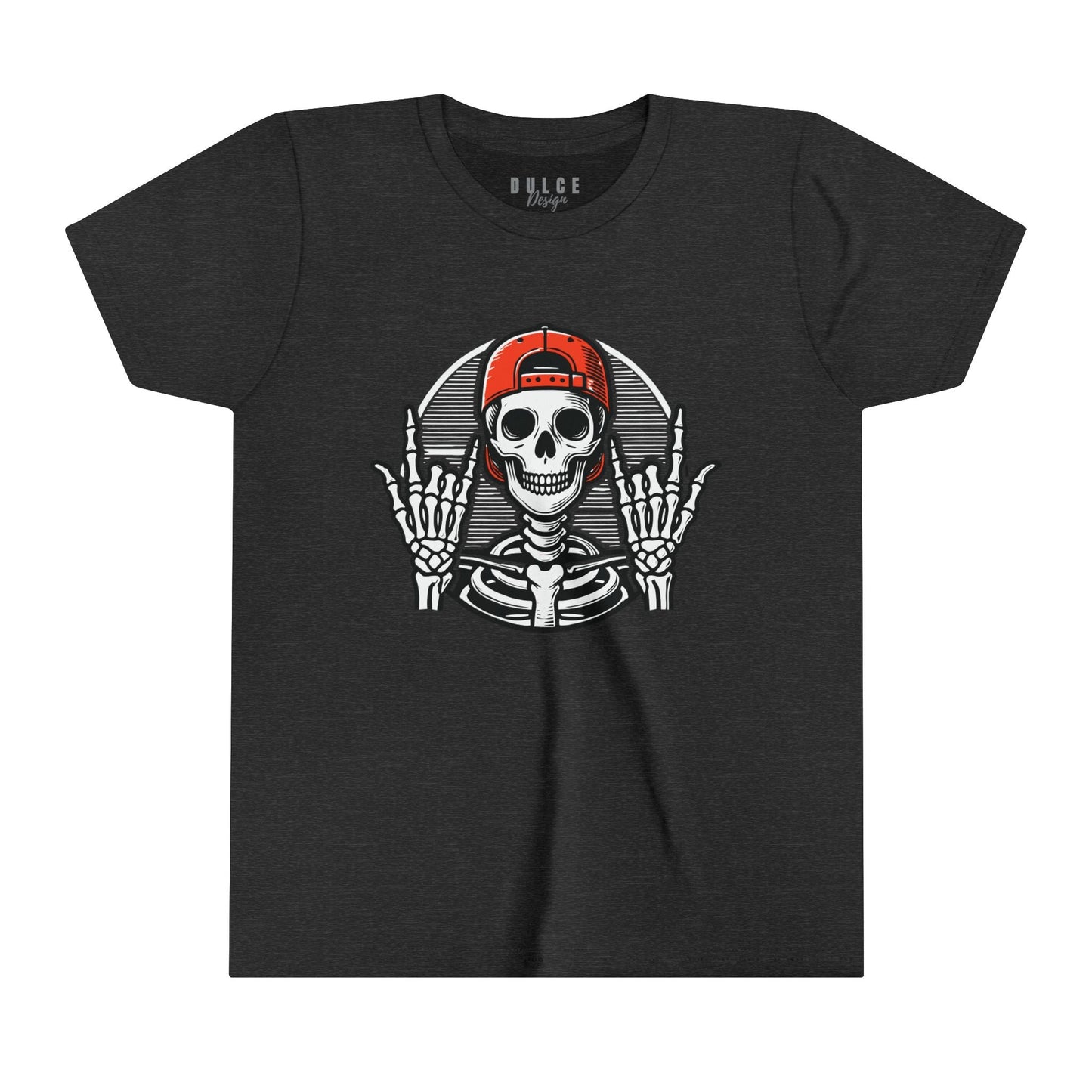 ROCKER SKELETON HALLOWEEN UNISEX TEE - COOL & EDGY SKELETON SHIRT FOR KIDS- Dark Grey Heather / XL- Dulce Design Studio