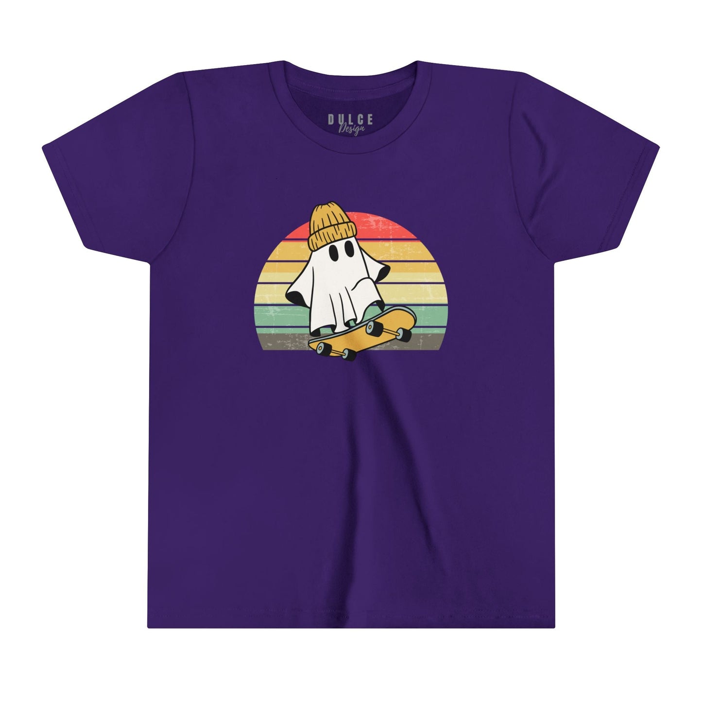 SKATEBOARDING GHOST HALLOWEEN UNISEX YOUTH TEE - COOL & SPOOKY T-SHIRT FOR KIDS- Team Purple / XL- Dulce Design Studio