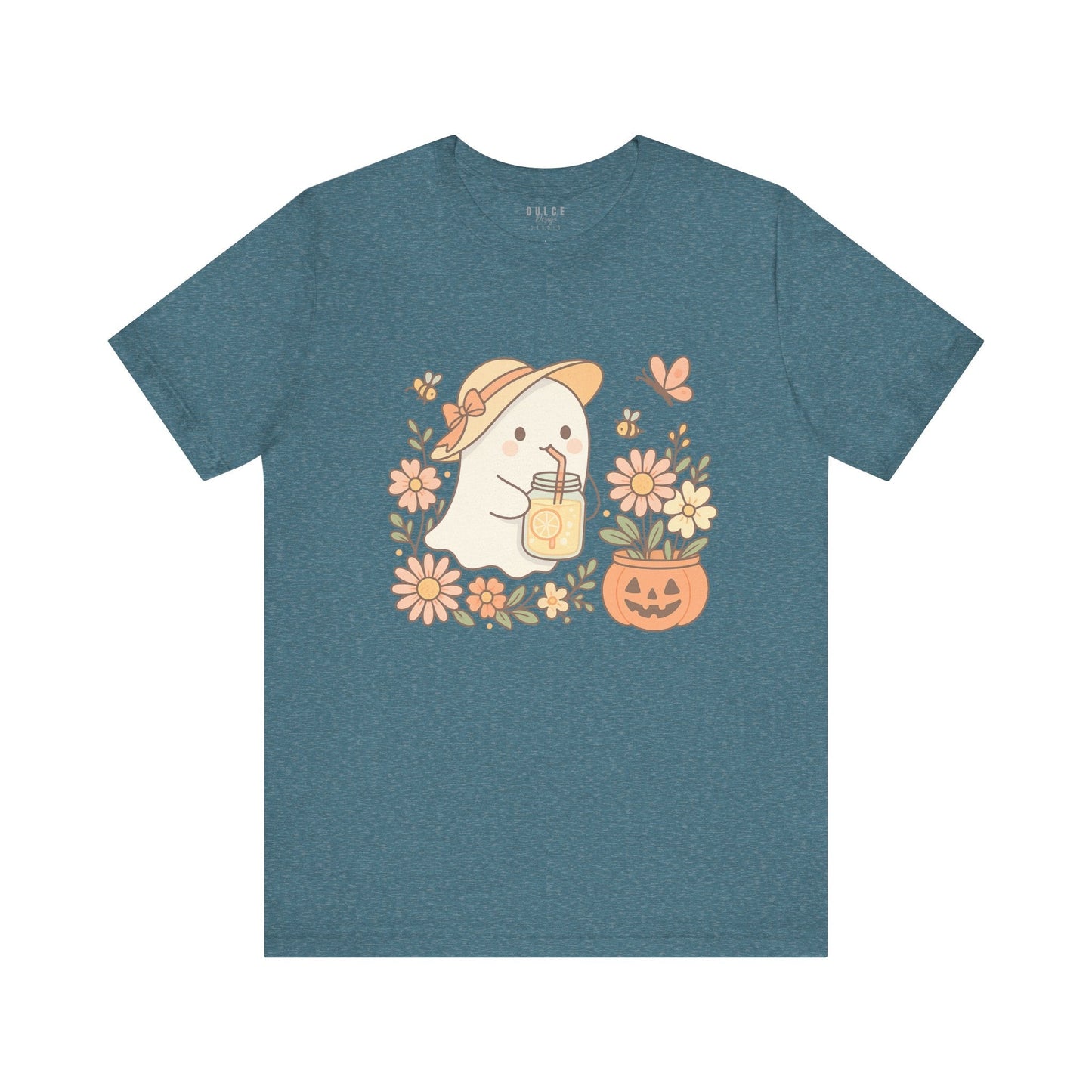 Cute Ghost Shirt – Fall Lemonade Halloween Tee- Heather Deep Teal / 3XL- Dulce Design Studio