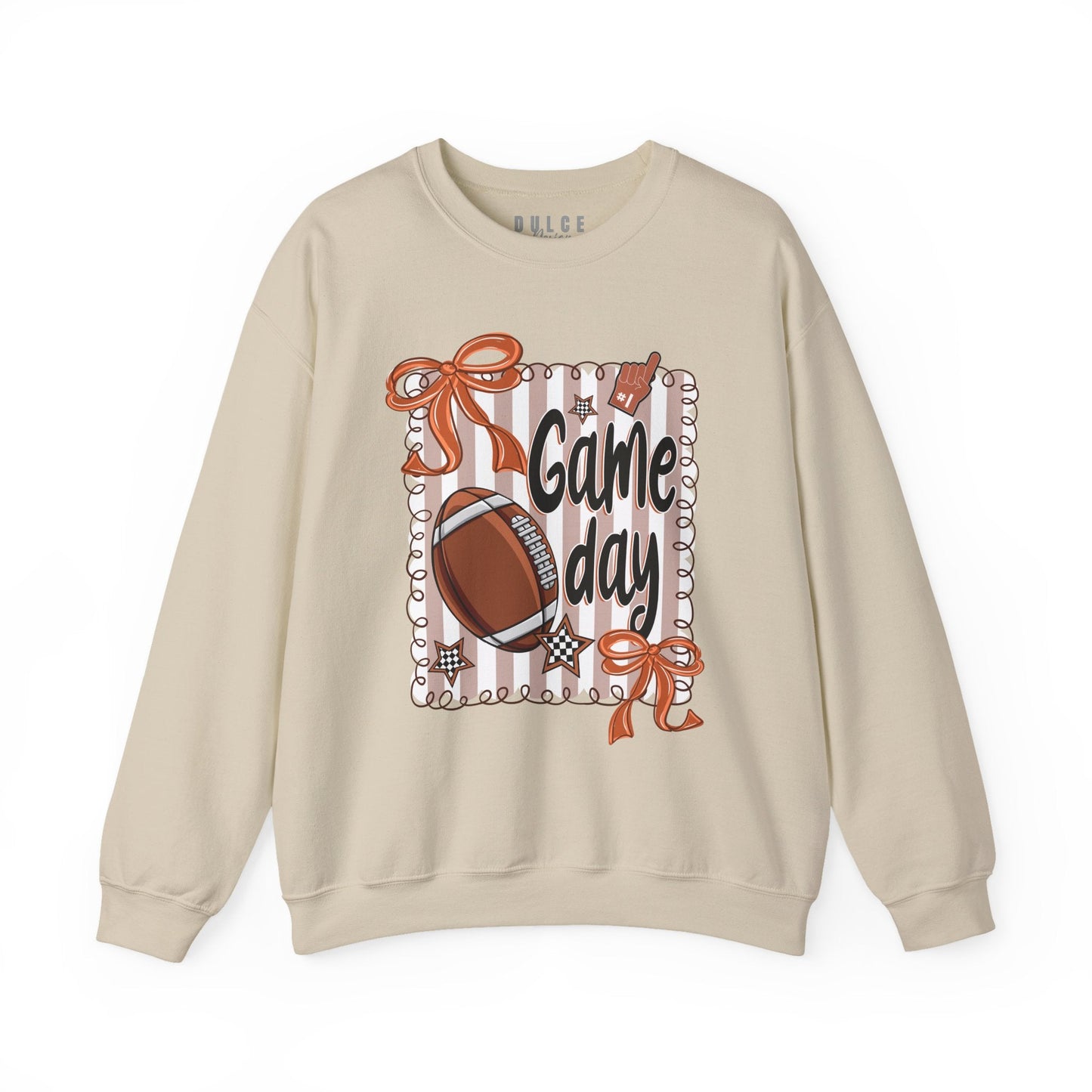 Game Day Sweatshirt – Cute Football Pullover with Bows & Stars- Sand / 3XL- Dulce Design Studio