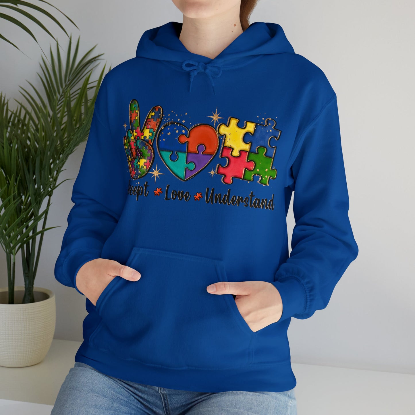 Peace Love Puzzle Hoodie – Inclusion & Advocacy Graphic- Royal / 3XL- Dulce Design Studio