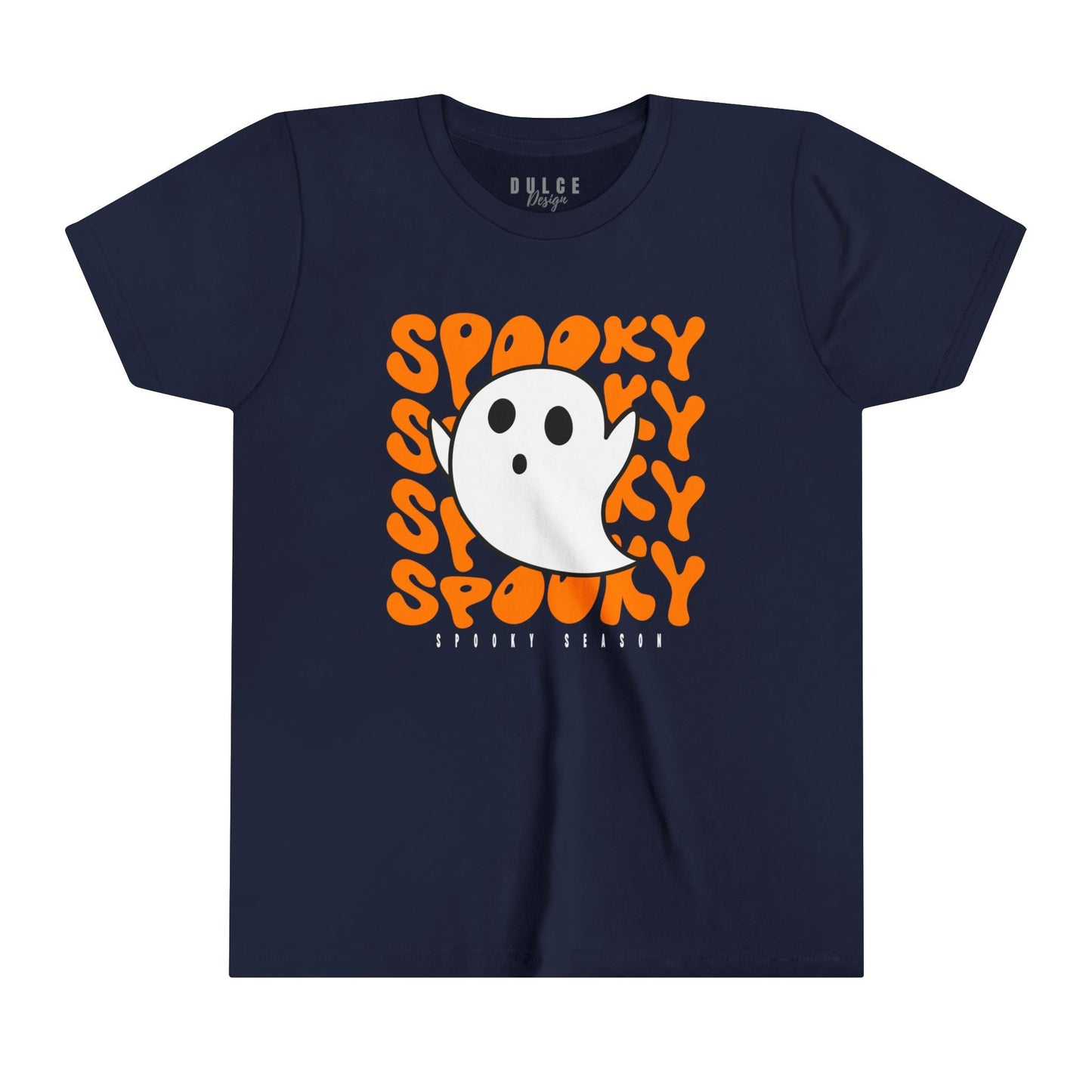 SPOOKY SEASON UNISEX YOUTH T-SHIRT - FUN FESTIVE HALLOWEEN GHOST TEE FOR KIDS- Navy / XL- Dulce Design Studio