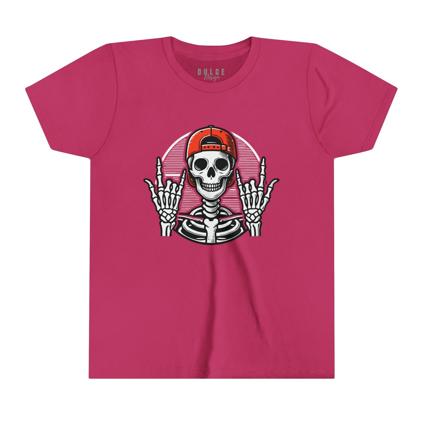 ROCKER SKELETON HALLOWEEN UNISEX TEE - COOL & EDGY SKELETON SHIRT FOR KIDS- Berry / XL- Dulce Design Studio