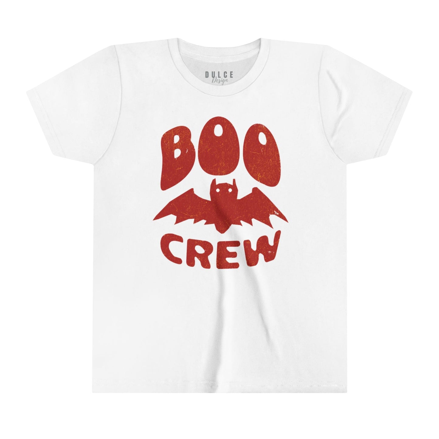BOO CREW UNISEX YOUTH HALLOWEEN TEE - FUN & FESTIVE BAT-THEMED SHIRT FOR KIDS- White / XL- Dulce Design Studio