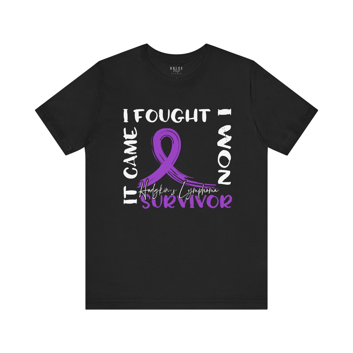 Hodgkins Lymphoma Cancer Survivor Shirt – Purple Awareness Ribbon Tee- Black / 3XL- Dulce Design Studio