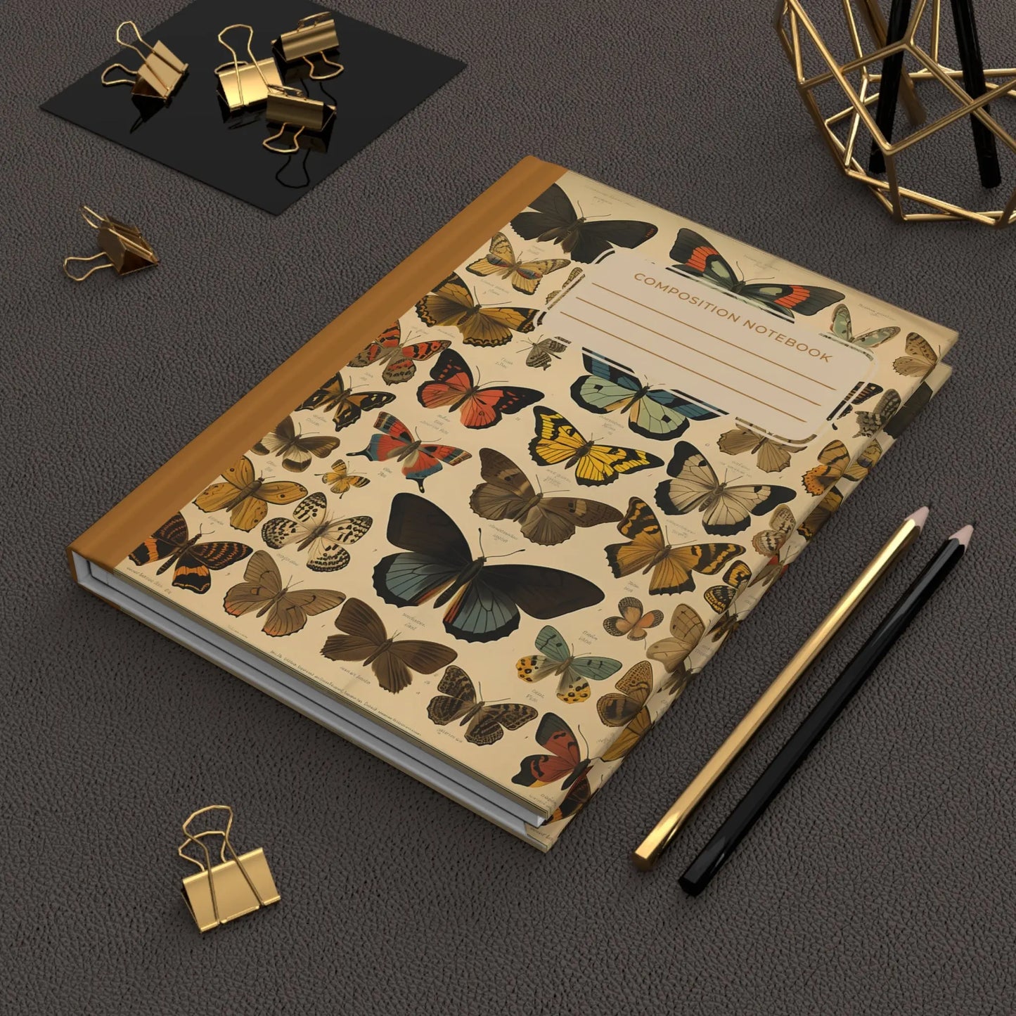 Hardcover journal with vintage butterfly illustrations and lined pages
